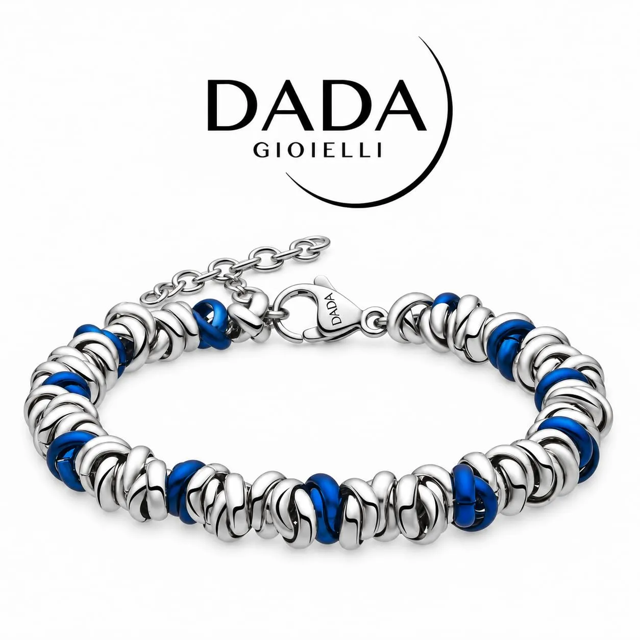 Dada Gioielli Bracciale Donna Anelli Intrecciati a Nodino in Acciaio (Multicolor Blu+Argento) - immagine 8