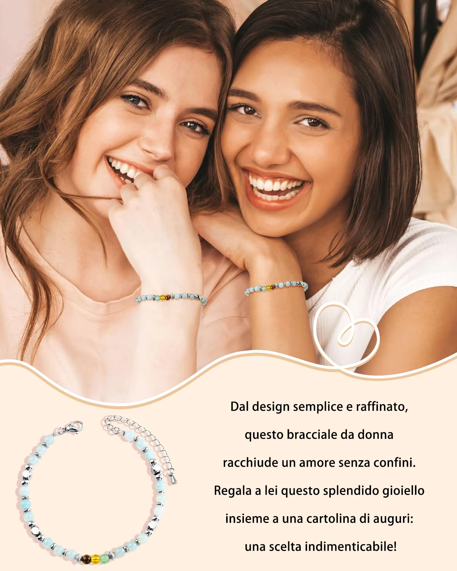 Cheerslife Bracciale Donna in Pietre Naturali (Aventurina, Citrino, Occhio di Tigre, Amazonite) 16+5 cm - immagine 2