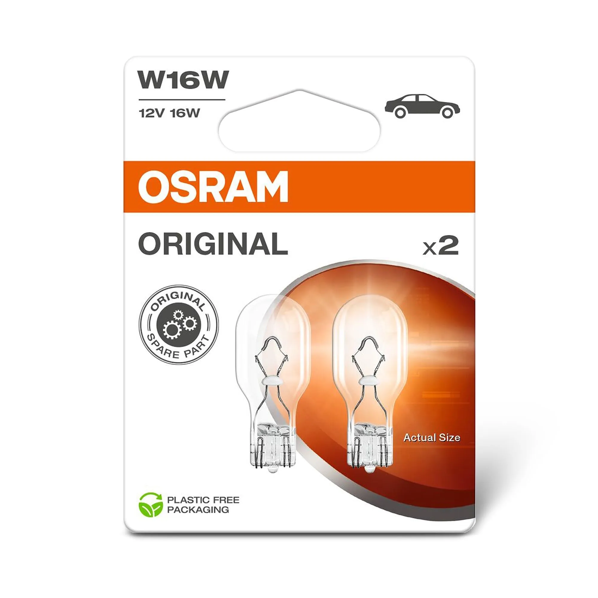 OSRAM Original Line W16W Signal Lamp, Metal Wedge Base, 2-Pack - immagine 1