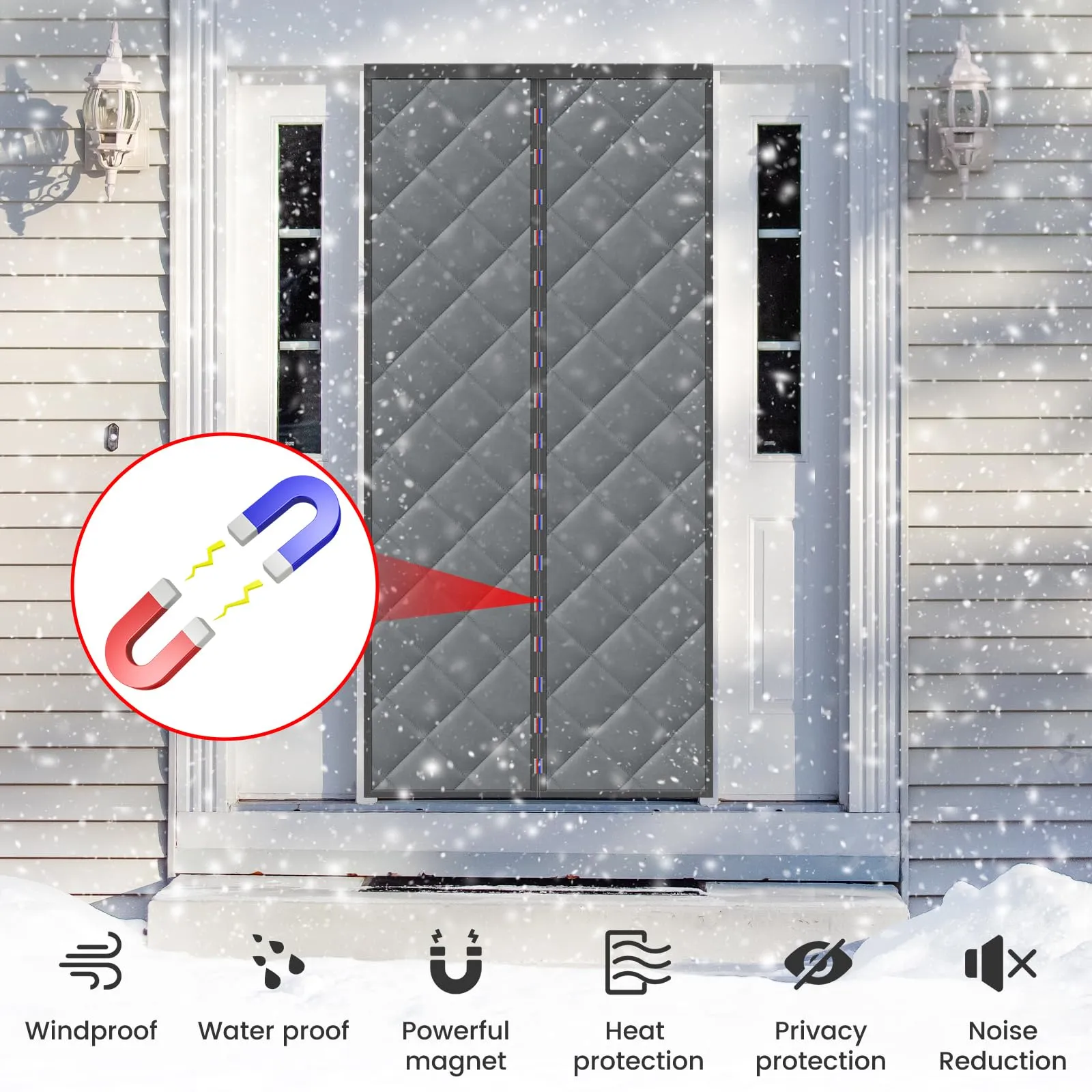 Berssen Tenda Porta Inverno Termica Magnetica - 120 x 220 cm - Grigio - immagine 2