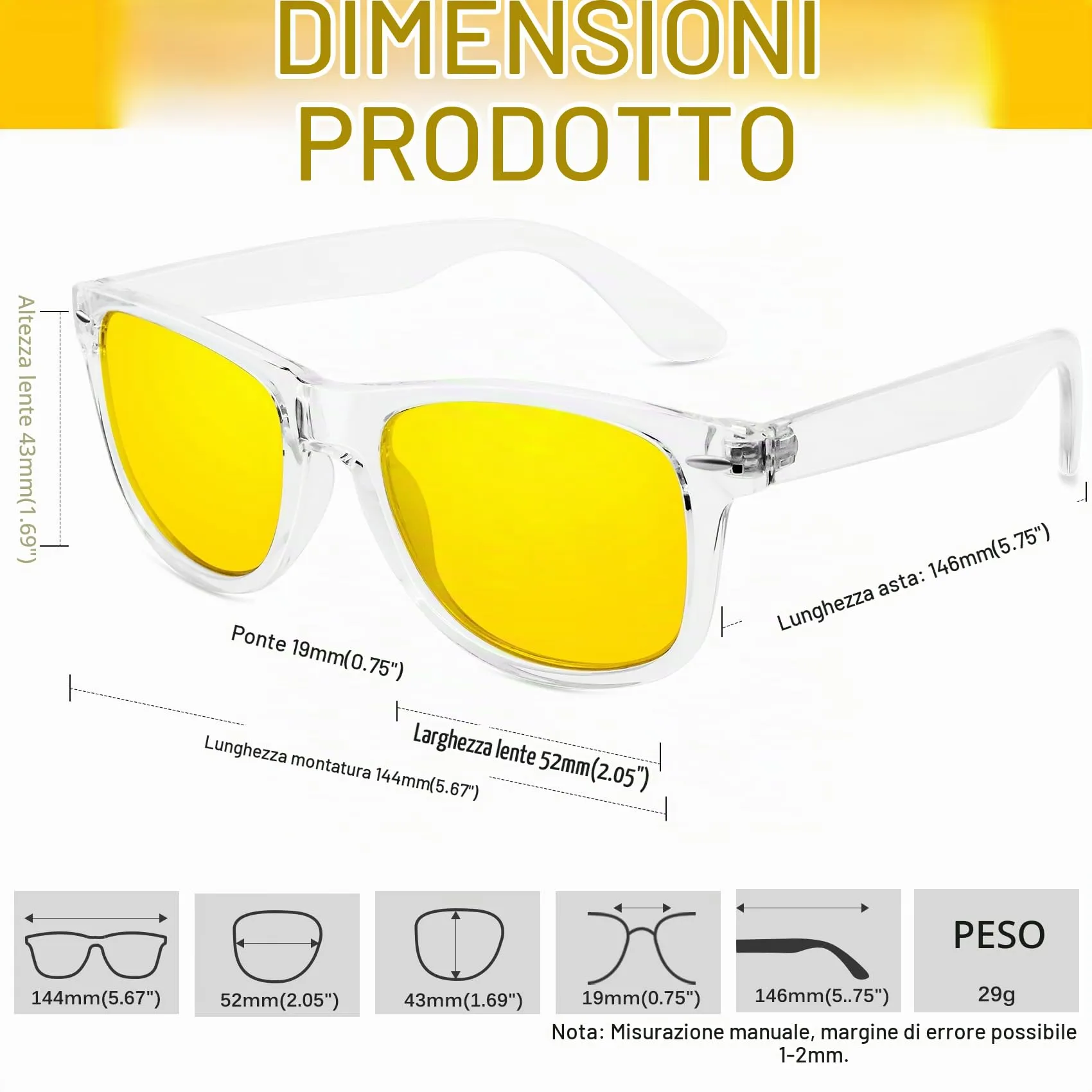 KANASTAL Occhiali da Sole Polarizzati UV400 Gialle Trasparenti per Uomo e Donna - immagine 4