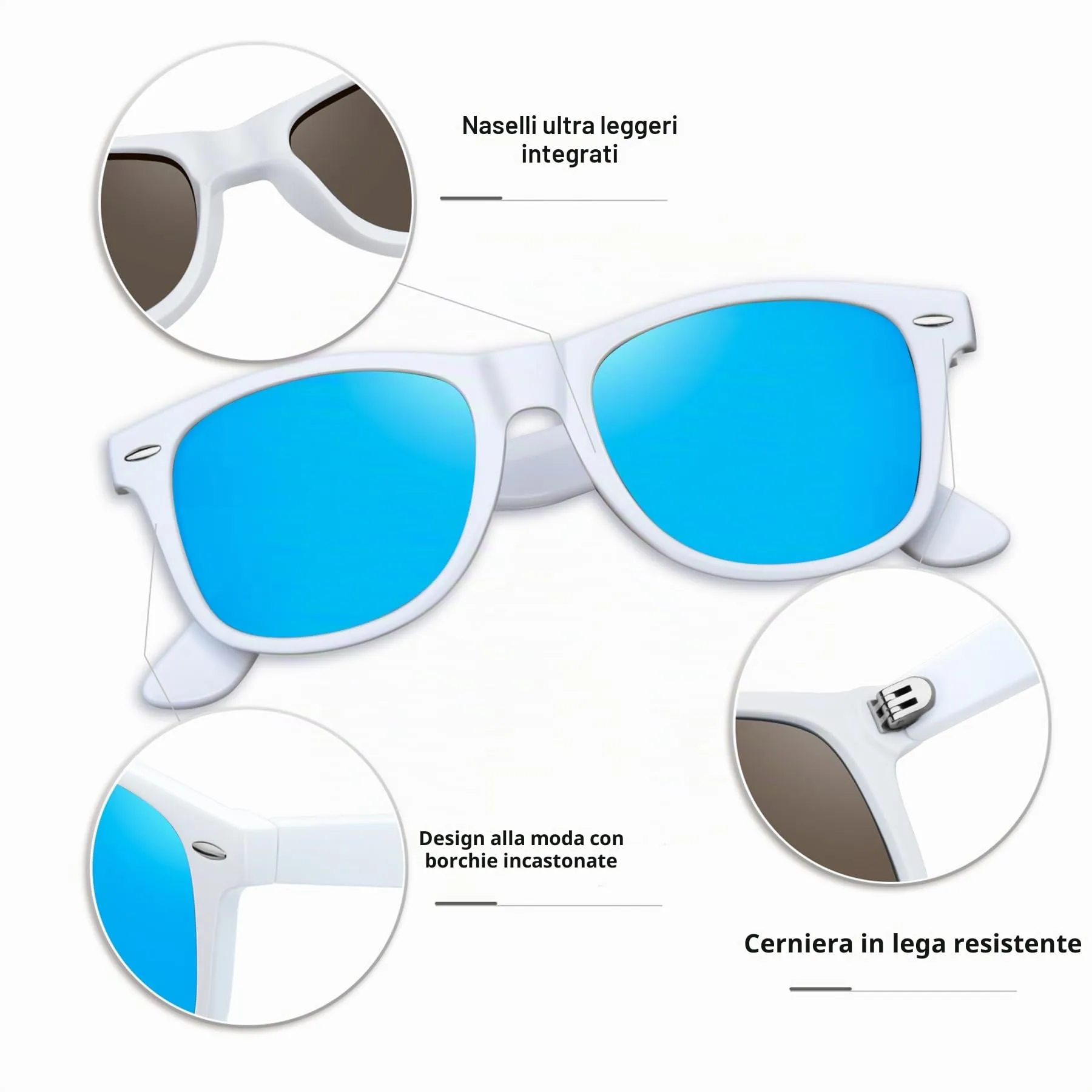 KANASTAL Occhiali da Sole Polarizzati UV400 Blu Specchio Bianchi - immagine 4