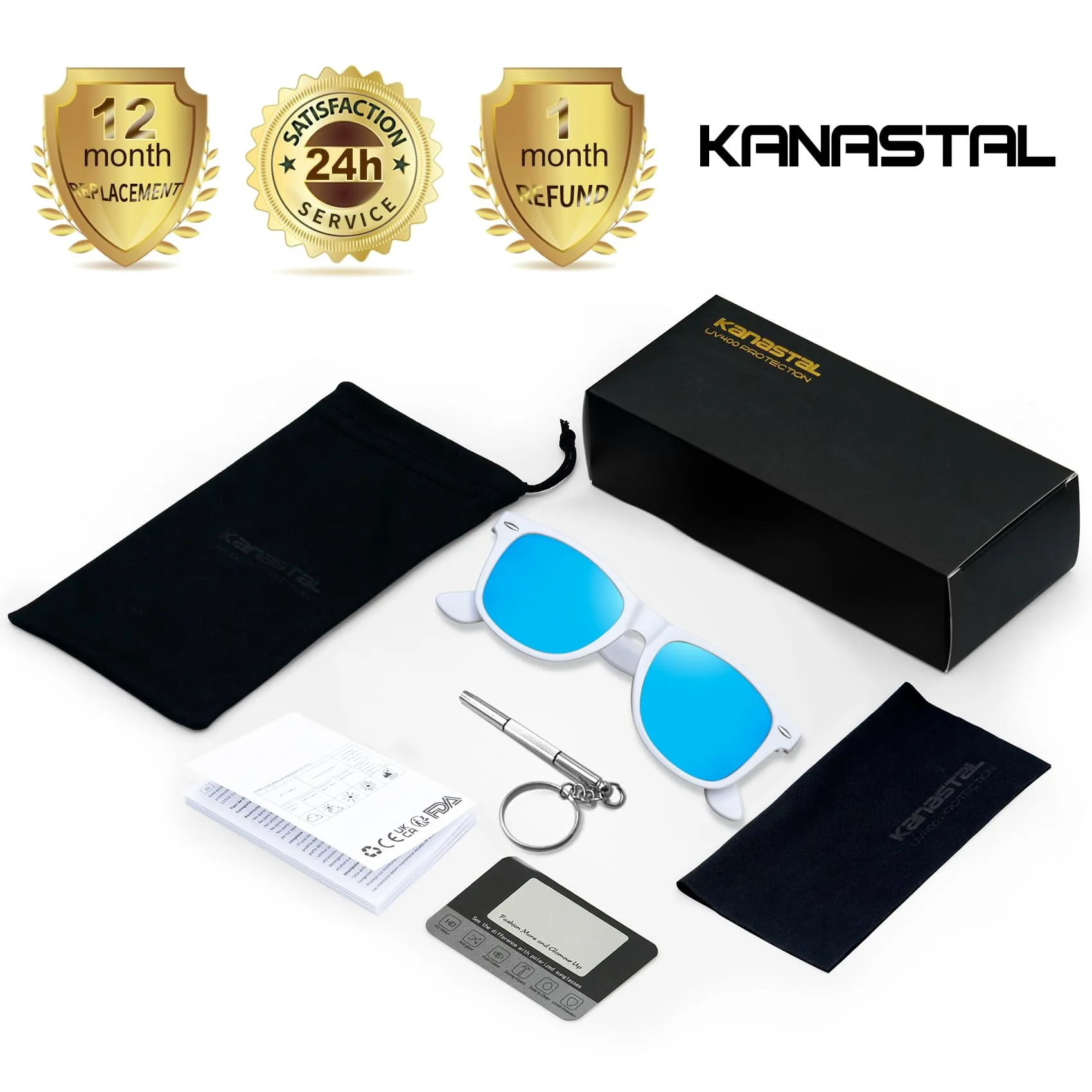 KANASTAL Occhiali da Sole Polarizzati UV400 Blu Specchio Bianchi - immagine 7