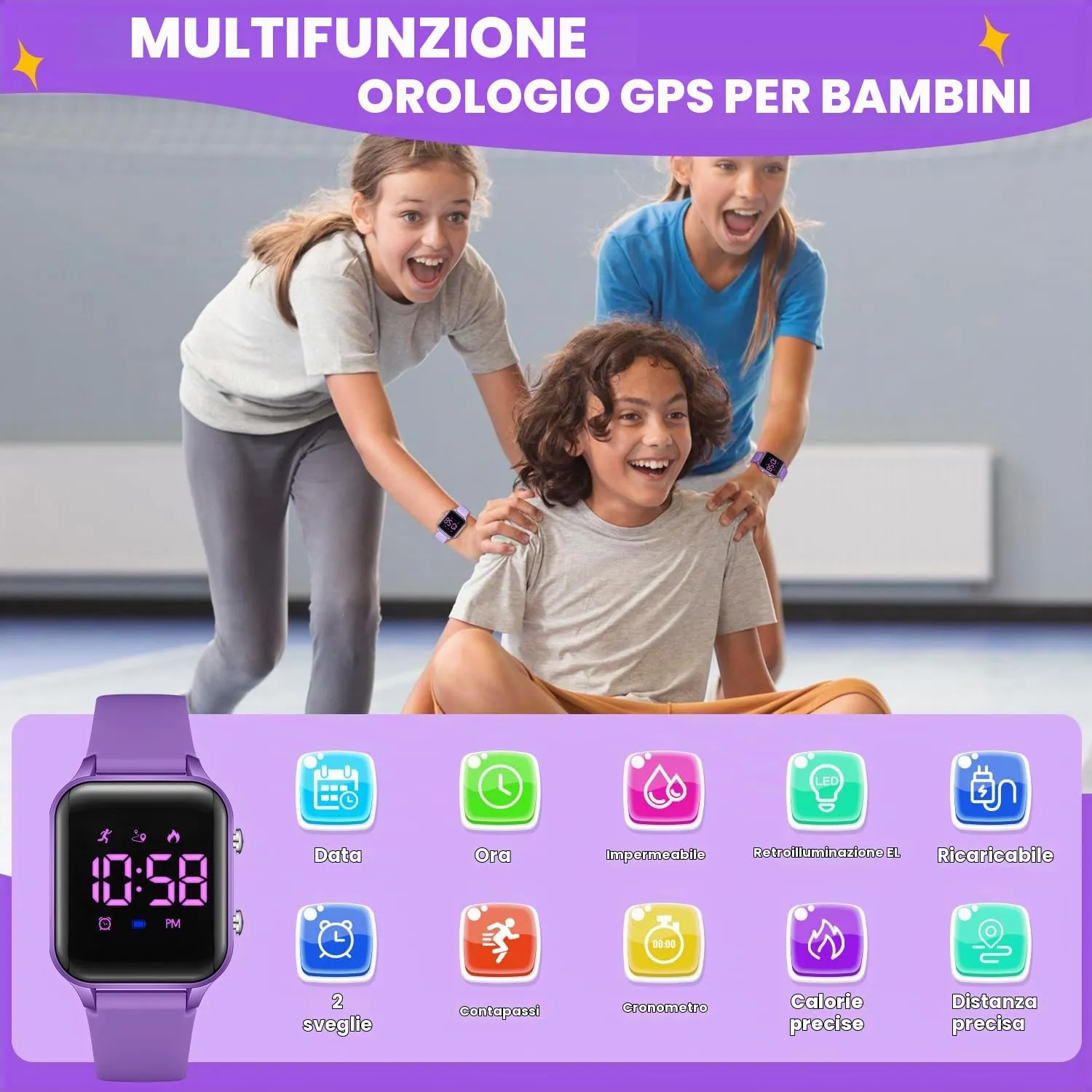 Timever Orologio Digitale per Bambini con Contapassi, Sveglia, Cronometro, Luce e Data - Cinturino in Silicone - immagine 2
