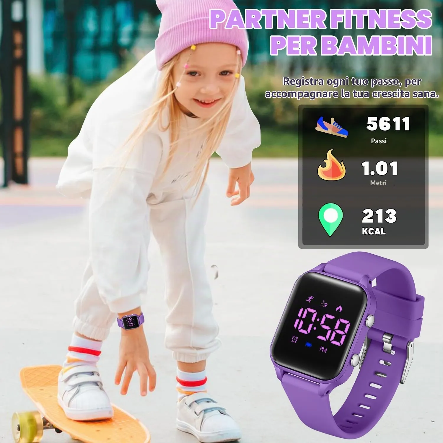 Timever Orologio Digitale per Bambini con Contapassi, Sveglia, Cronometro, Luce e Data - Cinturino in Silicone - immagine 3
