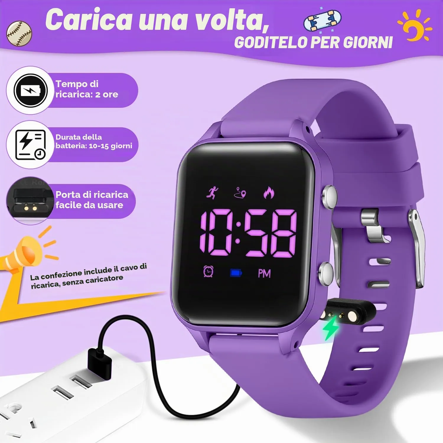 Timever Orologio Digitale per Bambini con Contapassi, Sveglia, Cronometro, Luce e Data - Cinturino in Silicone - immagine 4
