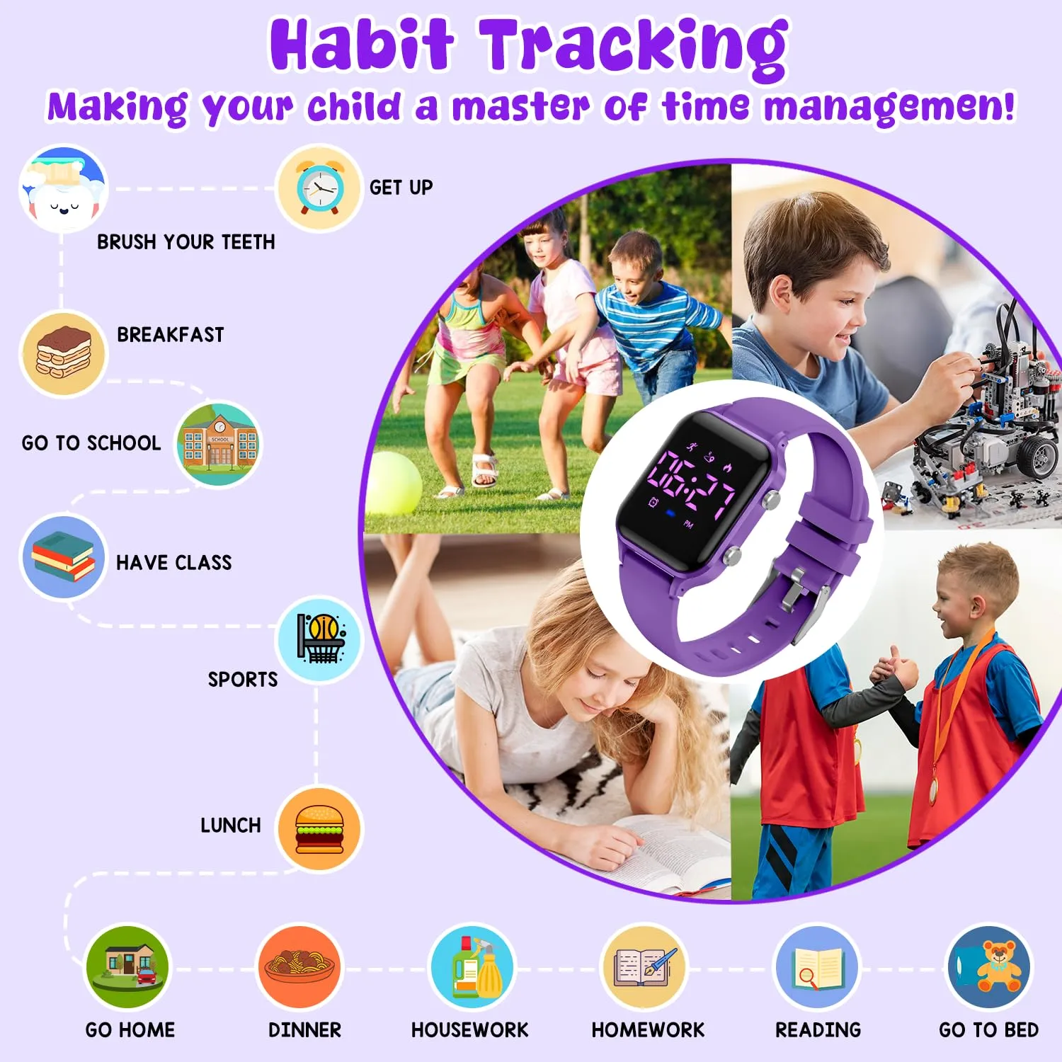 Timever Orologio Digitale per Bambini con Contapassi, Sveglia, Cronometro, Luce e Data - Cinturino in Silicone - immagine 5