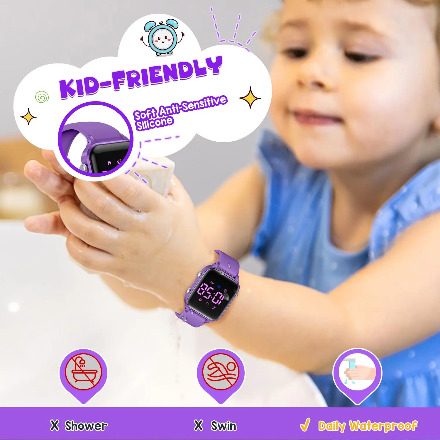 Timever Orologio Digitale per Bambini con Contapassi, Sveglia, Cronometro, Luce e Data - Cinturino in Silicone - immagine 7