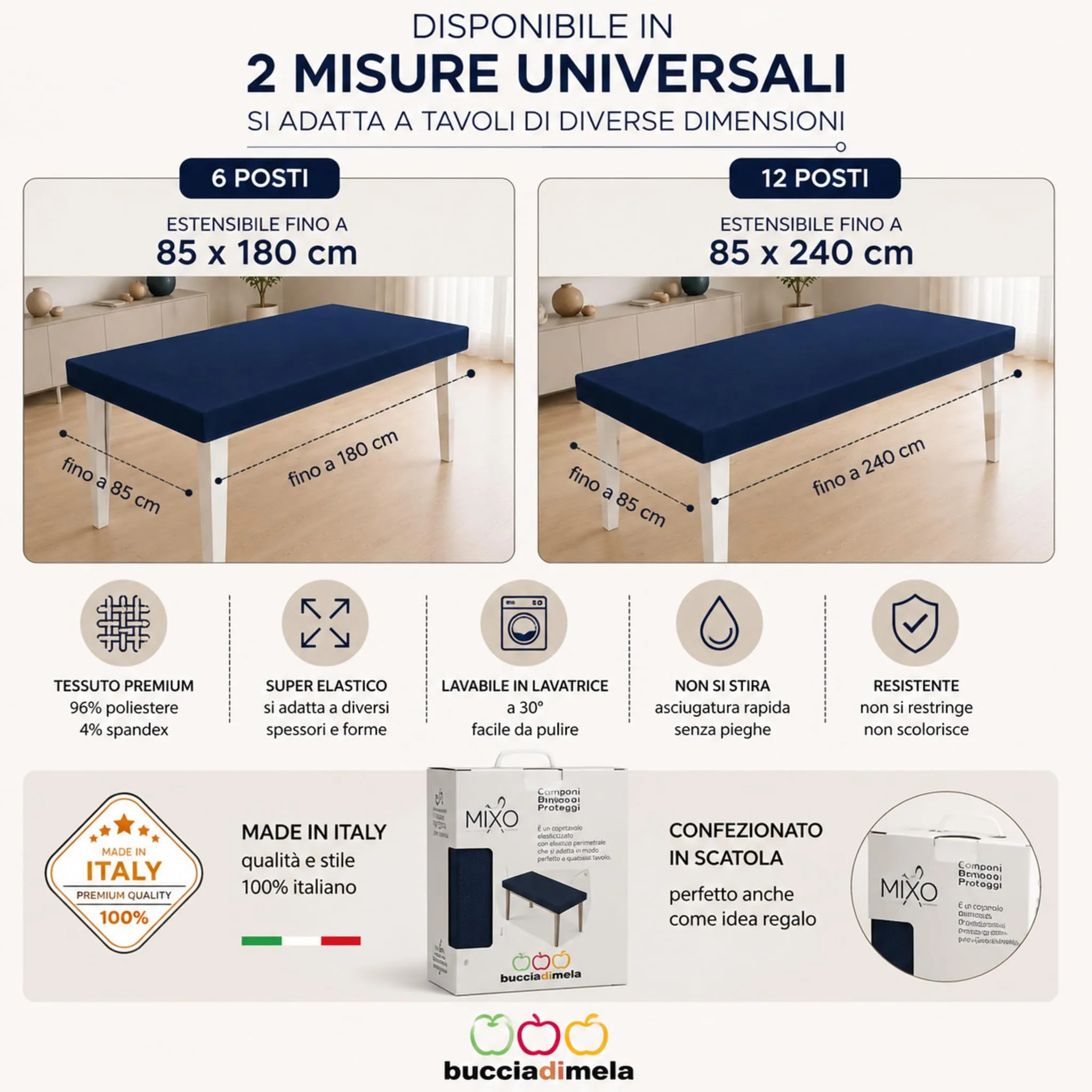 Buccia di Mela Copritavolo Elasticizzato Blu 6 Posti - immagine 4