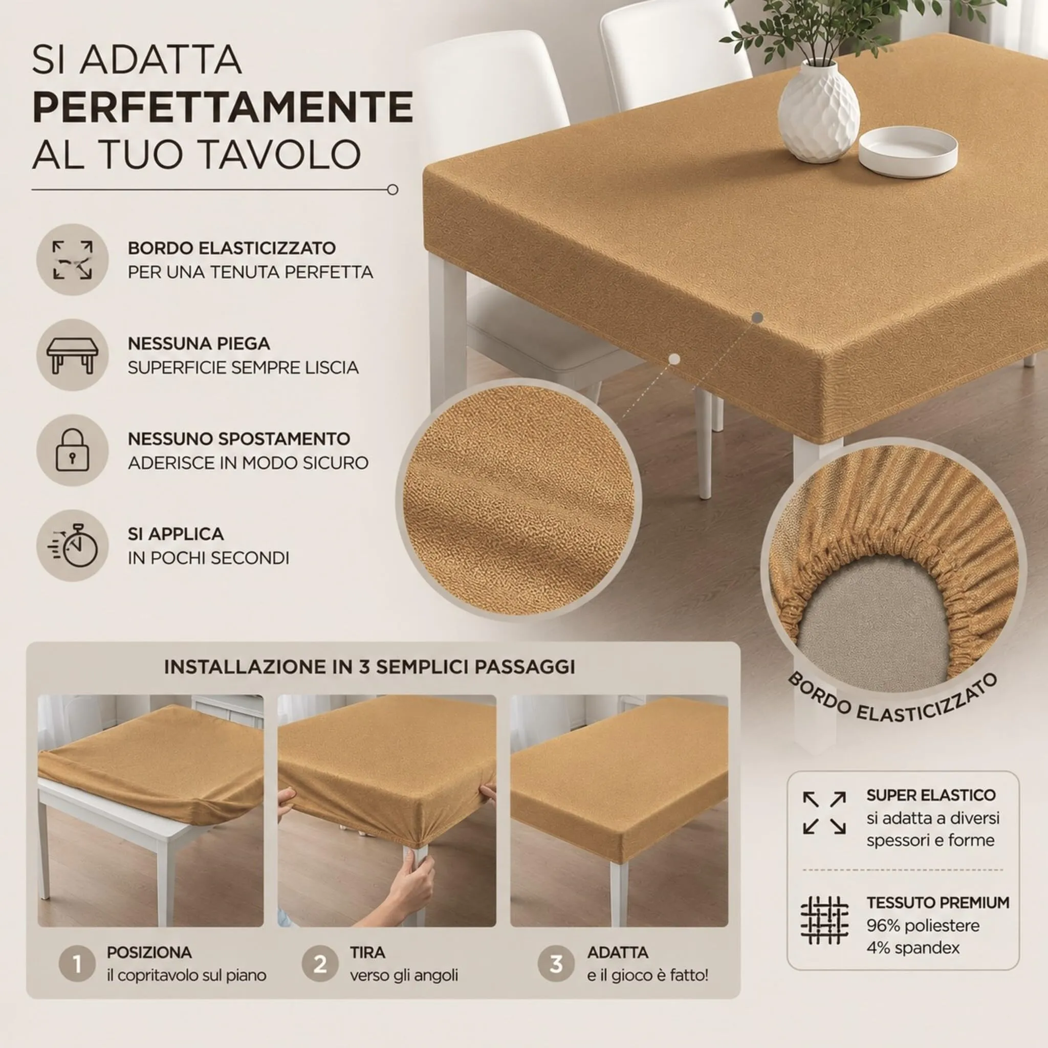 Buccia di Mela Copritavolo Elasticizzato, Oro, 12 Posti - immagine 2