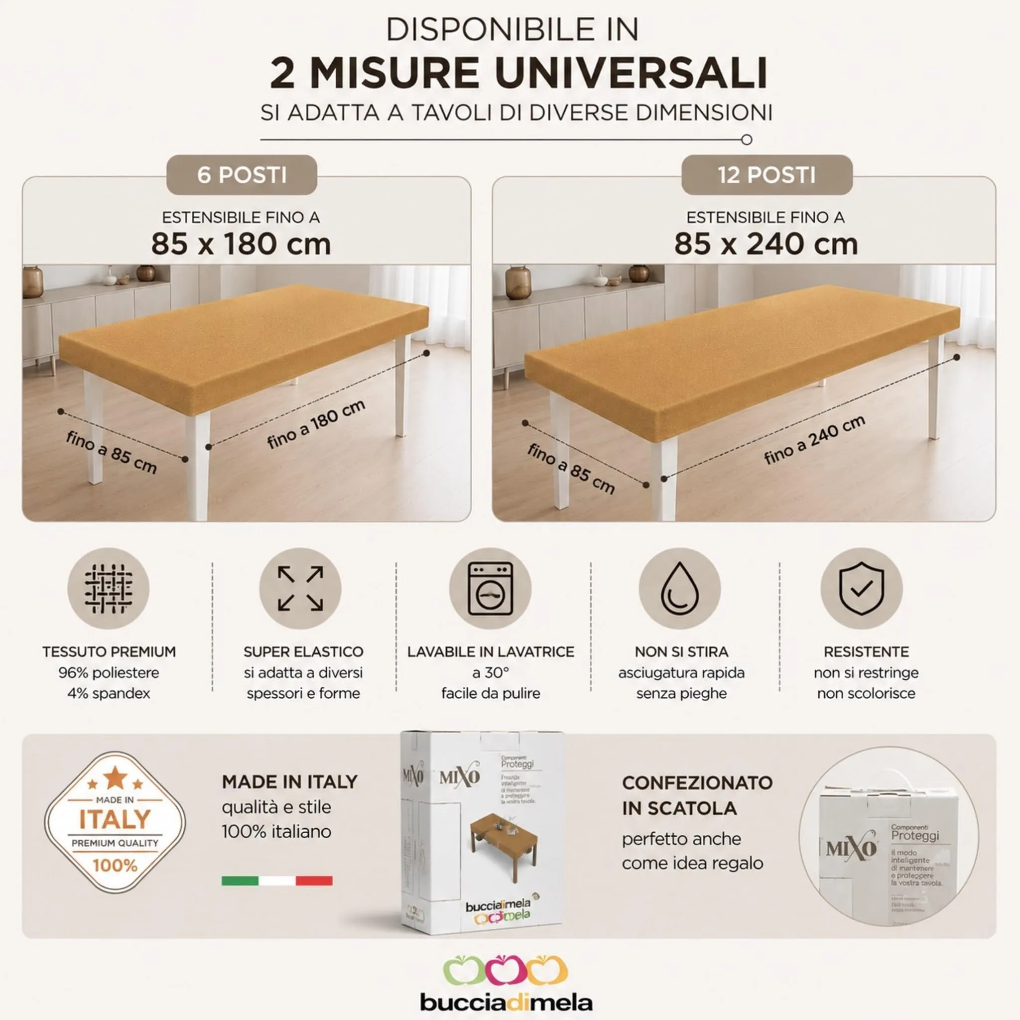 Buccia di Mela Copritavolo Elasticizzato, Oro, 12 Posti - immagine 4