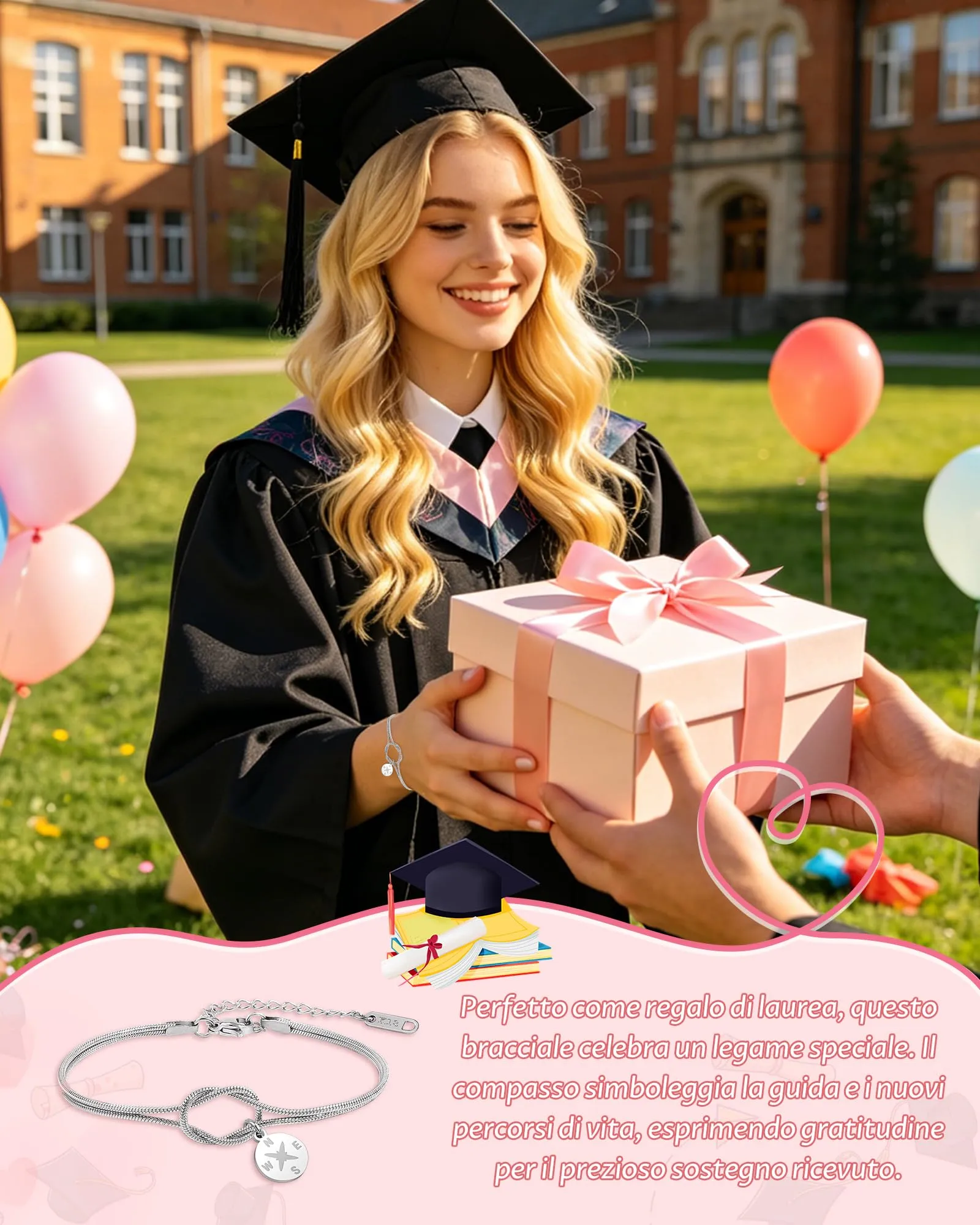 Cheerslife Bracciale con Ciondolo a Bussola per Laurea Donna - immagine 2
