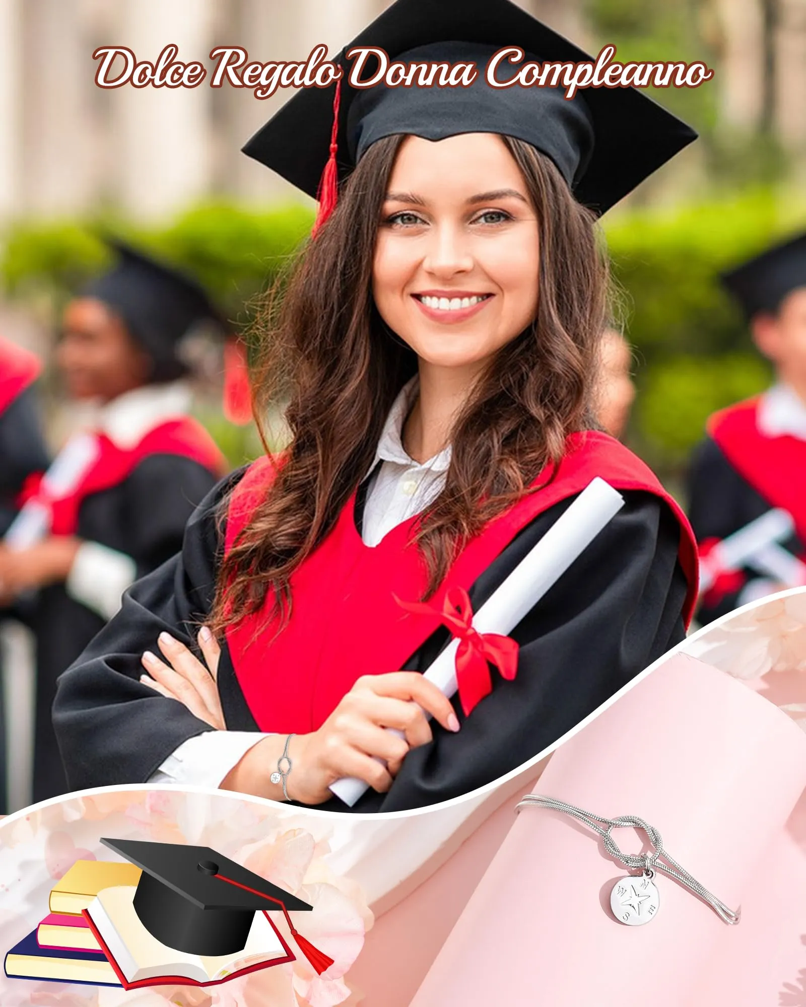 Cheerslife Bracciale con Ciondolo a Bussola per Laurea Donna - immagine 3