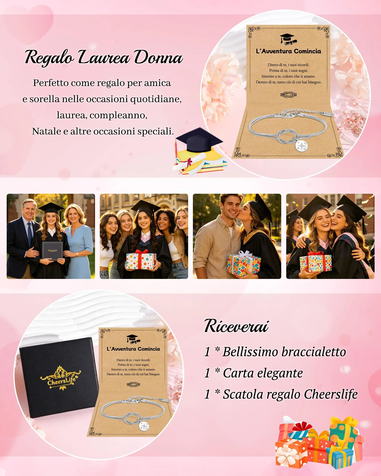 Cheerslife Bracciale con Ciondolo a Bussola per Laurea Donna - immagine 5