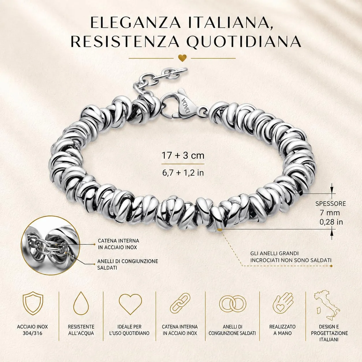 Dada Gioielli Bracciale Donna Nodini Intrecciati Acciaio Oro - immagine 4