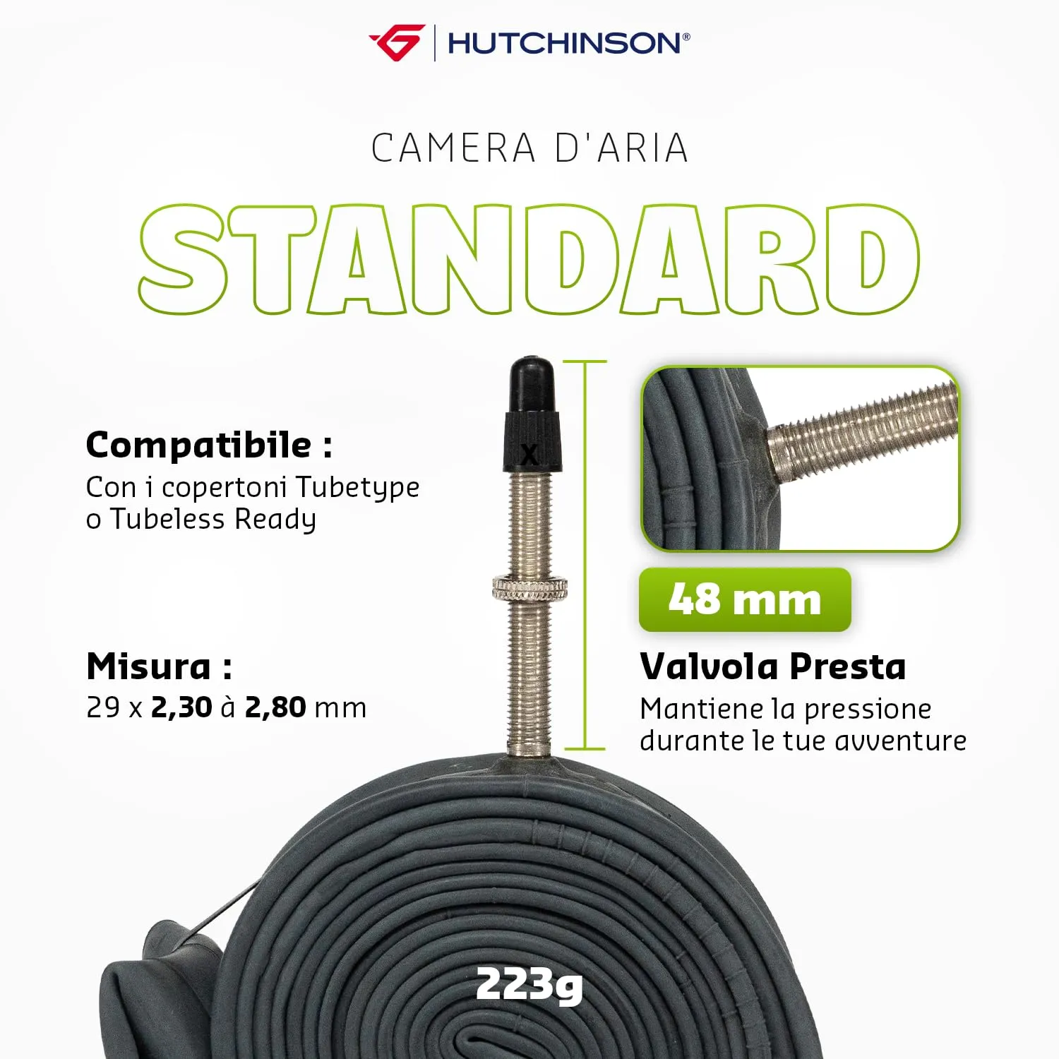 Hutchinson Set di 2 camere d'aria MTB 29 x 2,30/2,85 Valvola Presta, Nero - immagine 2