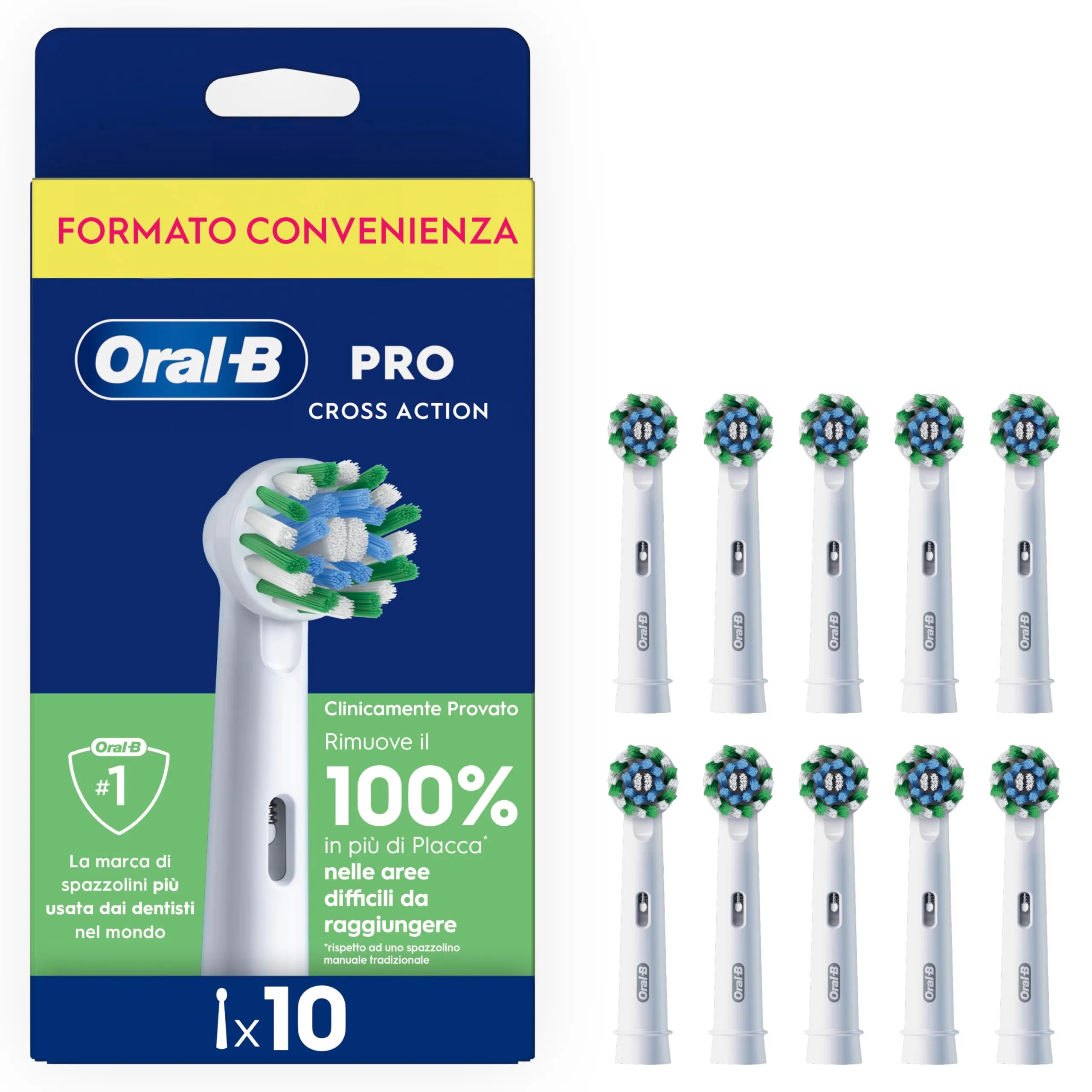 Oral-B Pro Cross Action Testine di Ricambio, Bianche, 10 Ricambi - immagine 1