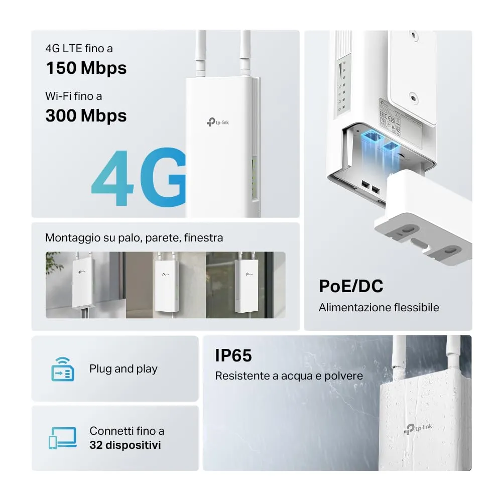 TP-Link TL-MR110-Outdoor 4G LTE Router Cat4 300Mbps IP65 PoE - immagine 3