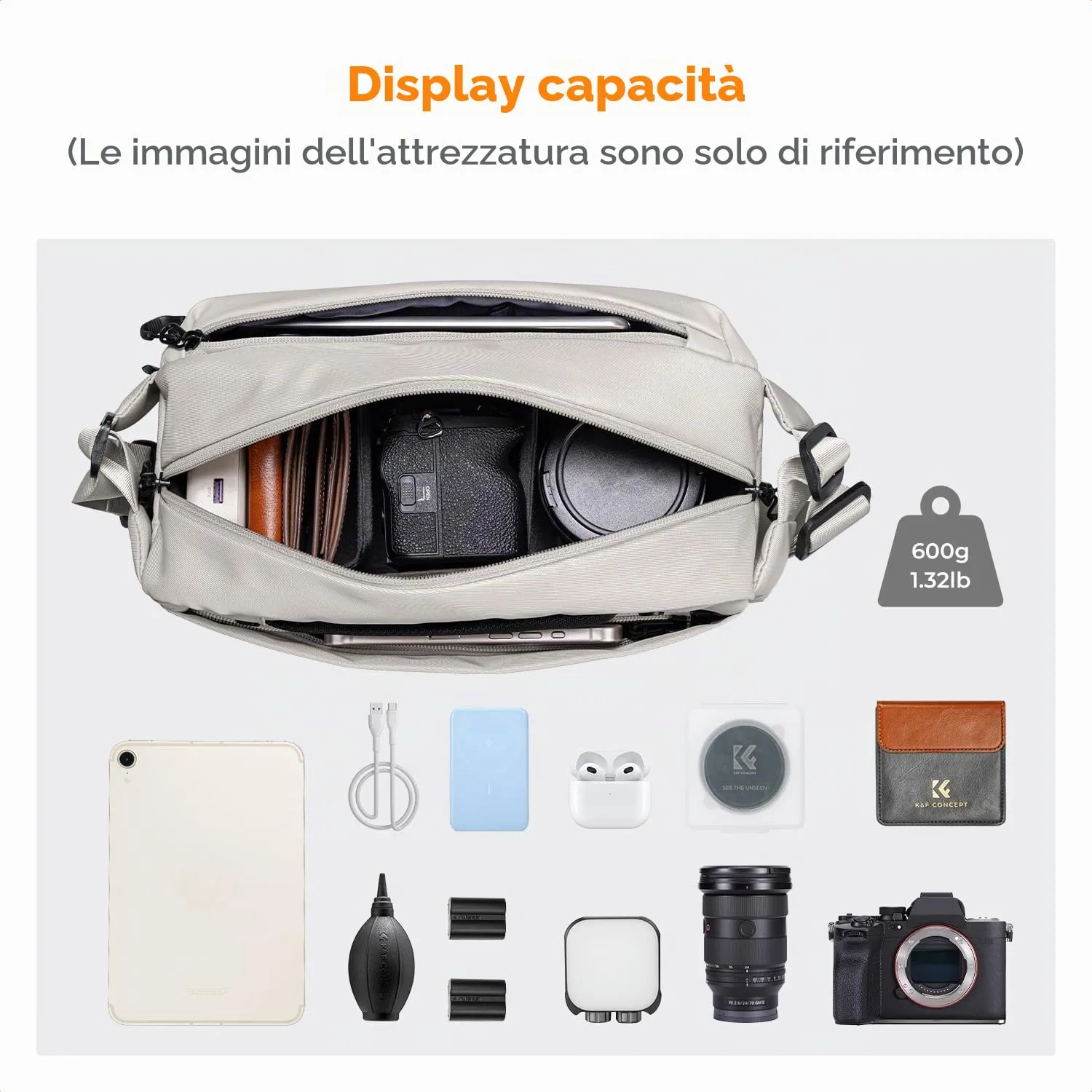 K&F CONCEPT Zaino Fotografico Impermeabile, Taglia M, Bianco, KF13.157V10 - immagine 2