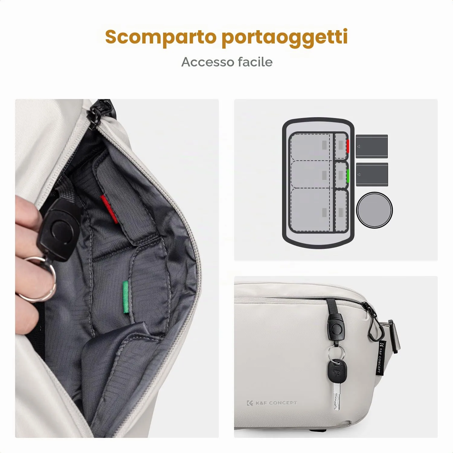 K&F CONCEPT Zaino Fotografico Impermeabile, Taglia M, Bianco, KF13.157V10 - immagine 4
