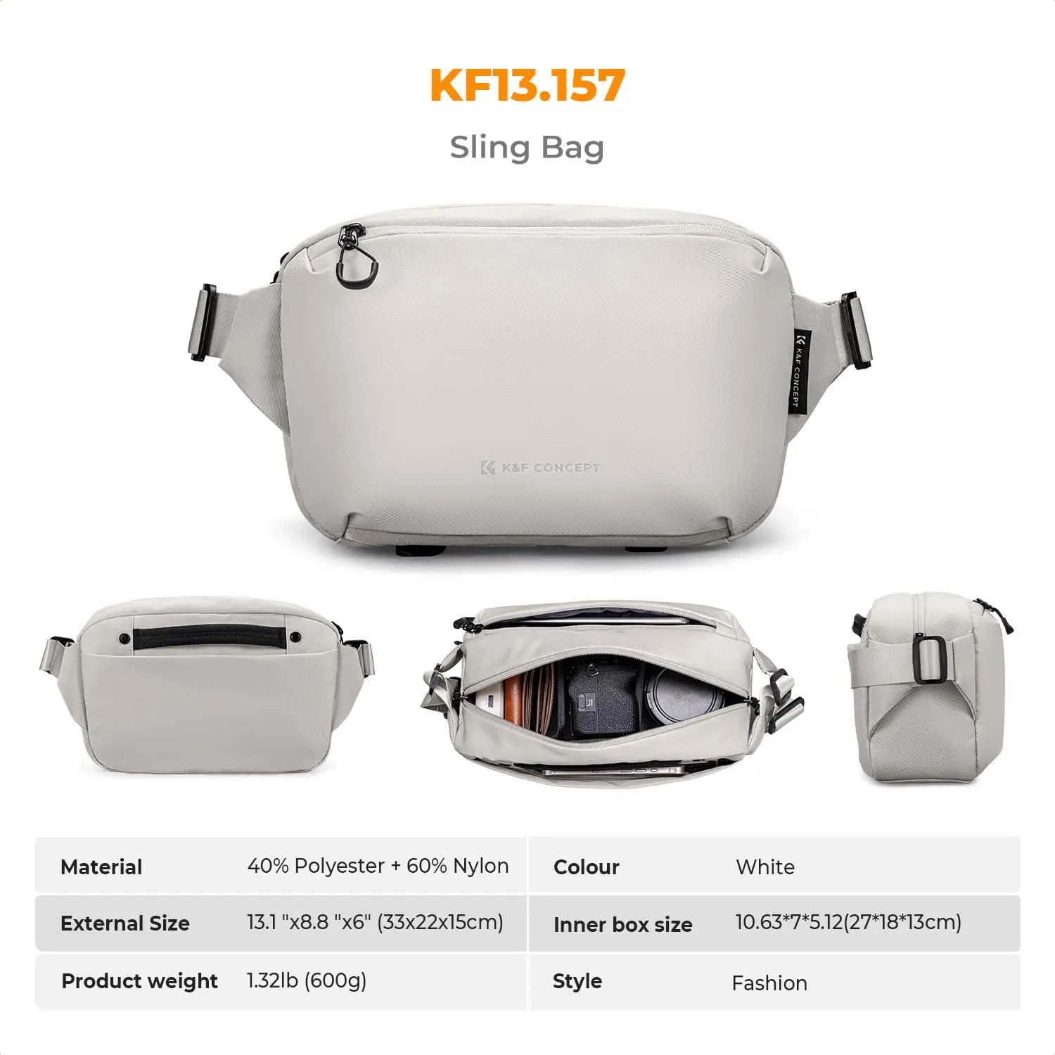 K&F CONCEPT Zaino Fotografico Impermeabile, Taglia M, Bianco, KF13.157V10 - immagine 8