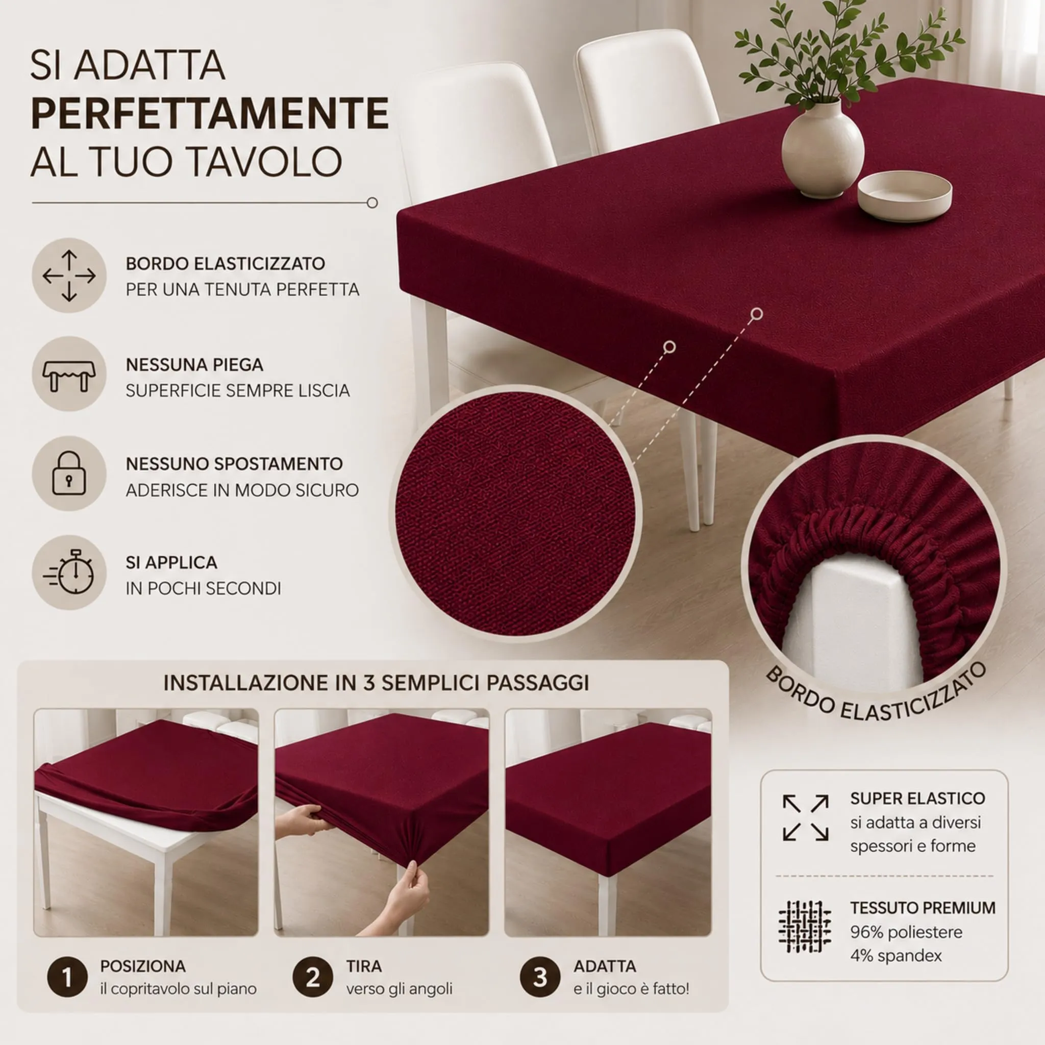 Buccia di Mela Copritavolo Elasticizzato Bordeaux 12 Posti - immagine 2