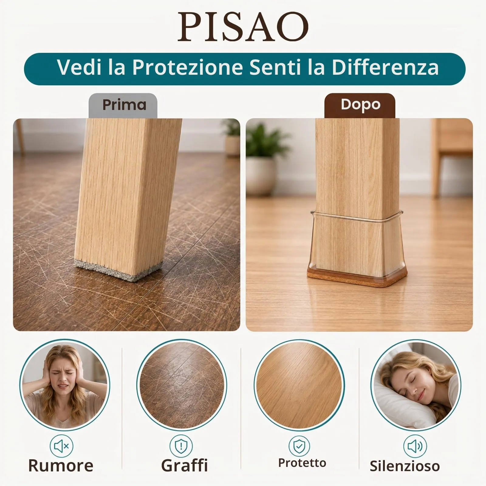 PISAO Gommini per Sedie, Taglia M (28–38 mm x 19–25 mm), 24 Pezzi - immagine 2