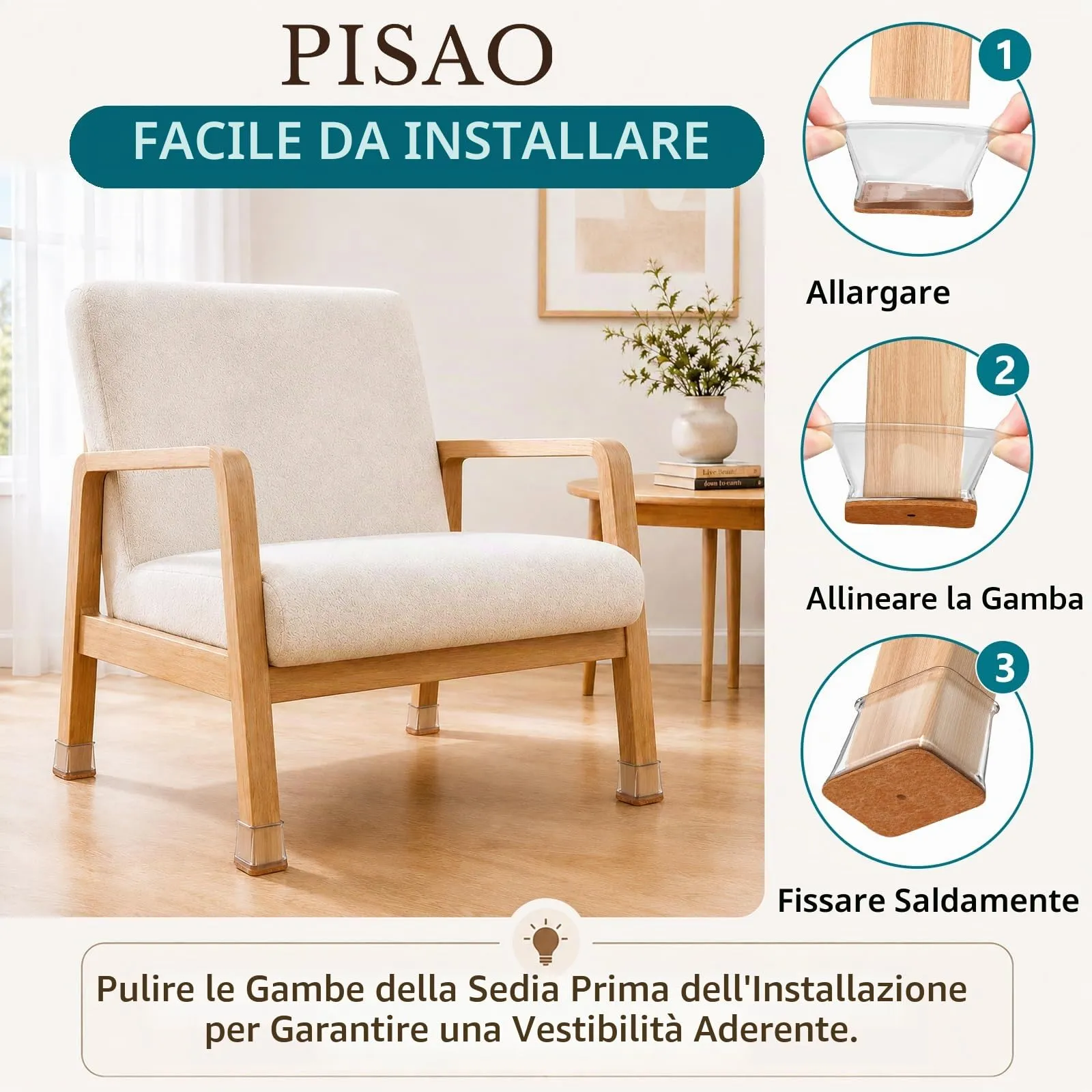 PISAO Gommini per Sedie, Taglia M (28–38 mm x 19–25 mm), 24 Pezzi - immagine 5
