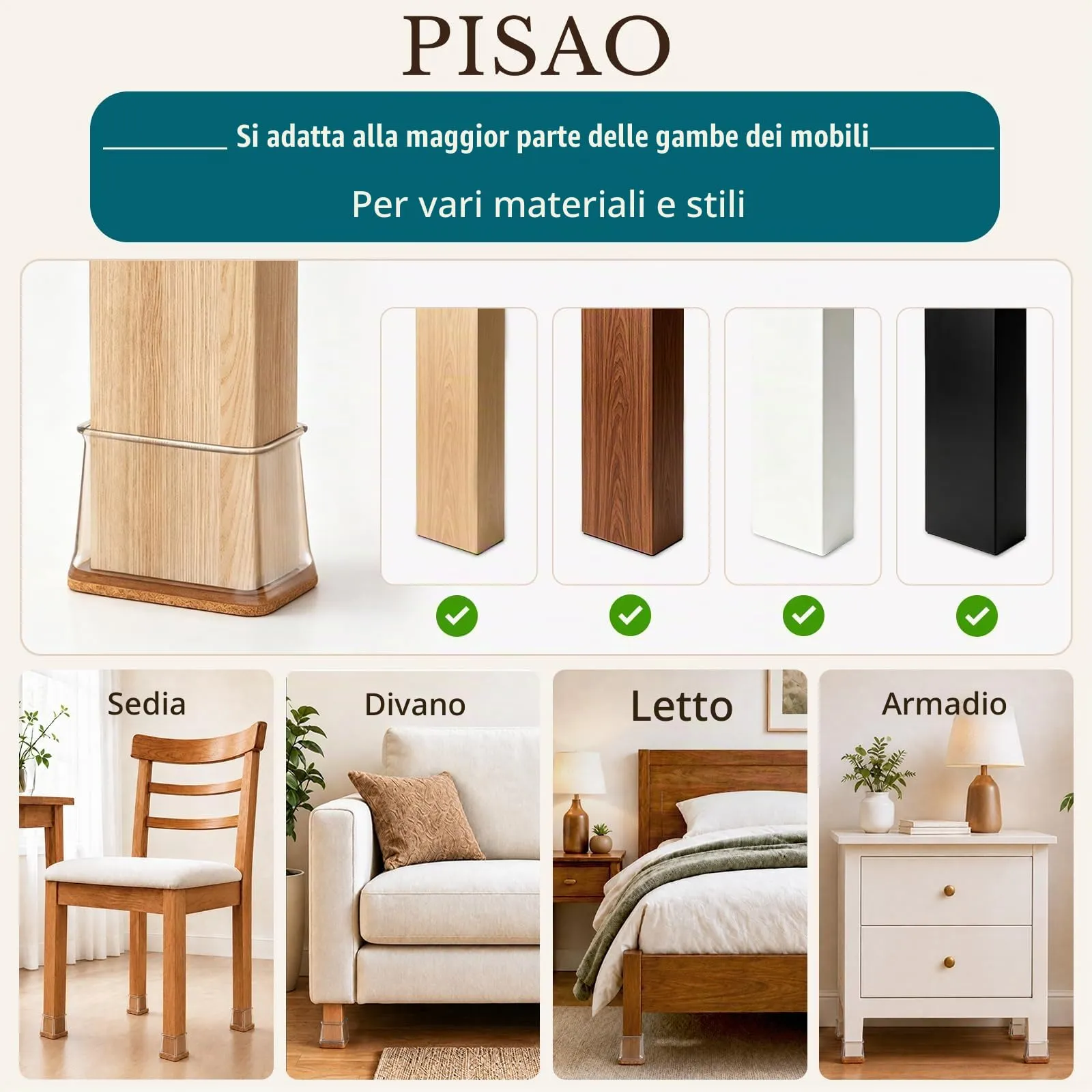 PISAO Gommini per Sedie, Taglia M (28–38 mm x 19–25 mm), 24 Pezzi - immagine 6