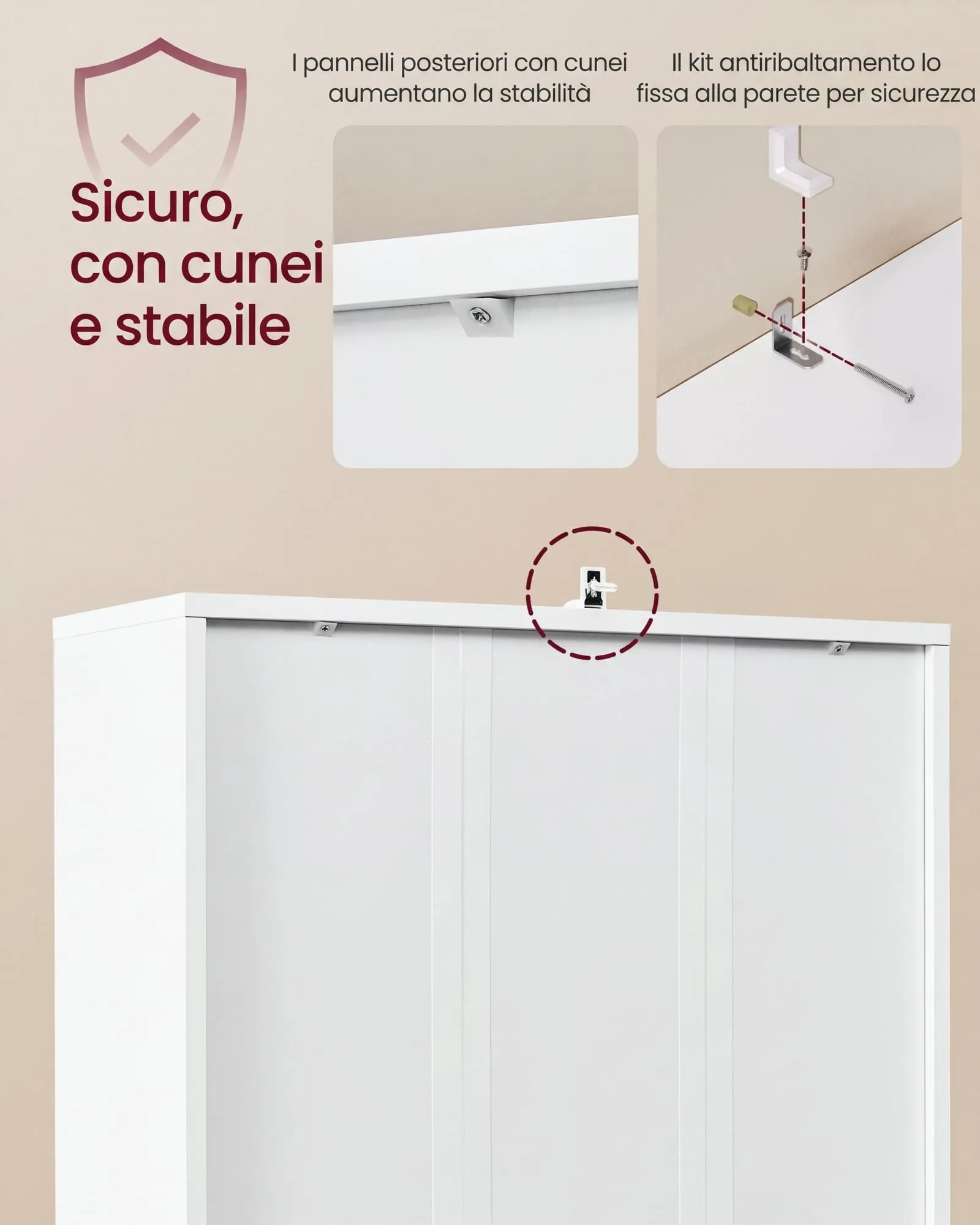 VASAGLE Libreria a 5 Ripiani con Anta, 60 x 24 x 145,9 cm, Bianco - immagine 4