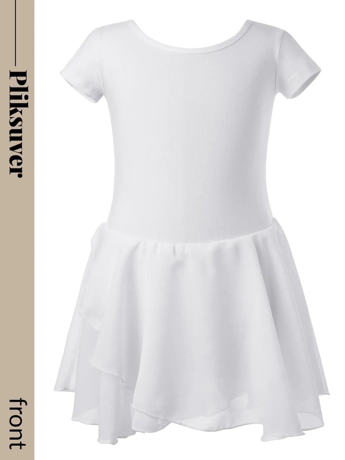 PLIKSUVER Abito da danza da bambina in cotone e chiffon, bianco, 120 cm - immagine 4