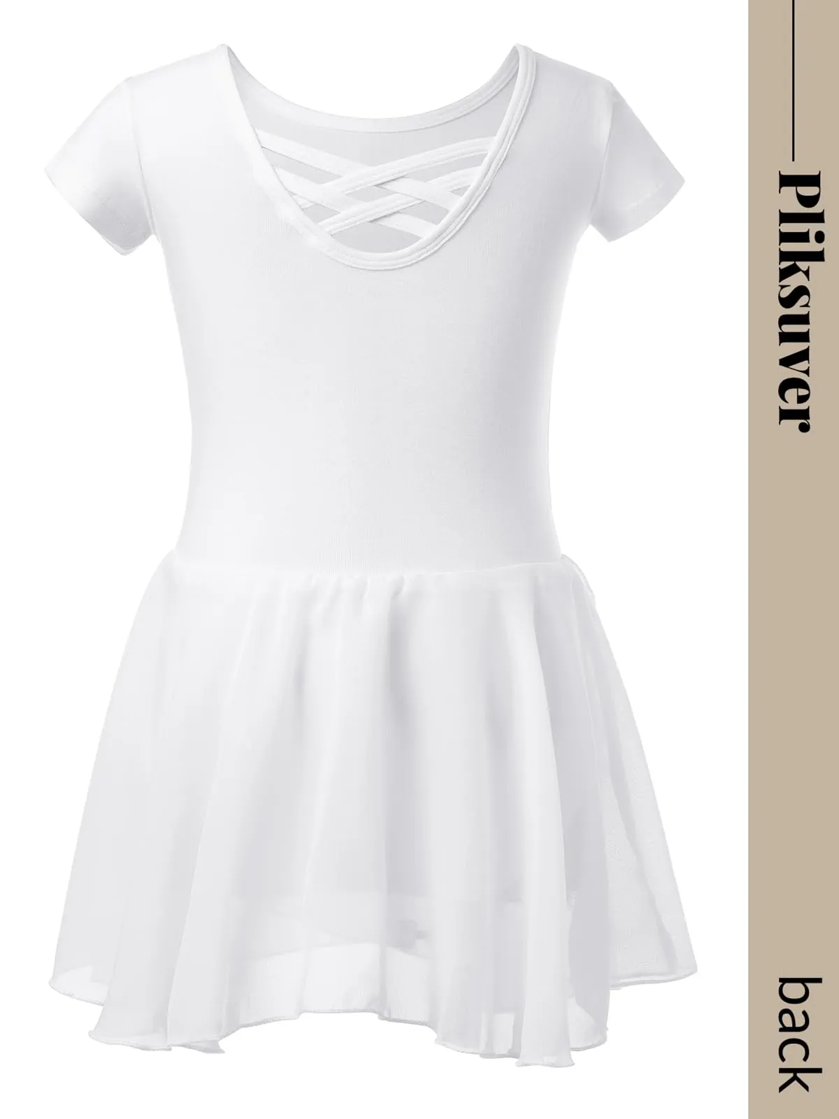 PLIKSUVER Abito da danza da bambina in cotone e chiffon, bianco, 120 cm - immagine 5