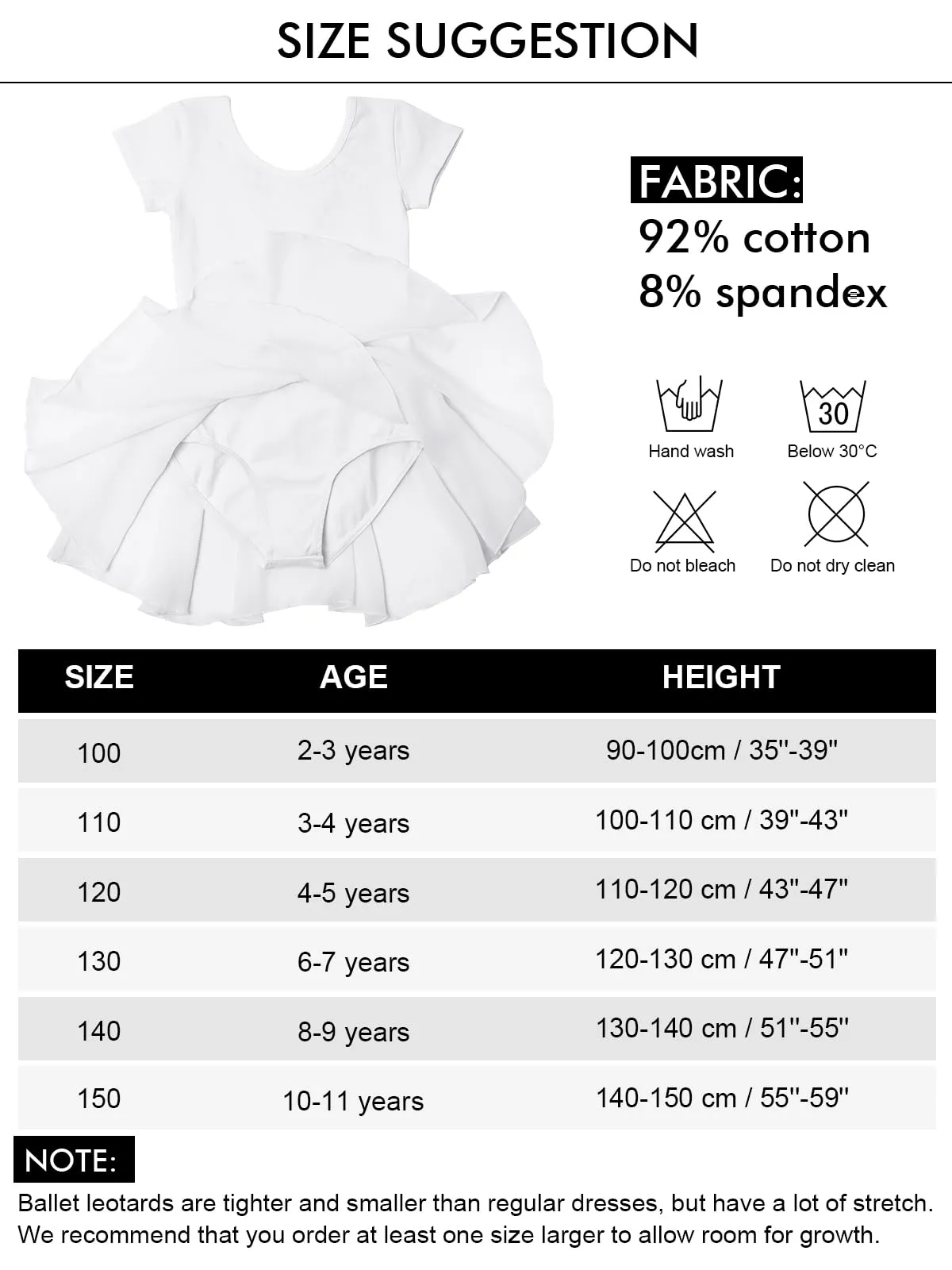 PLIKSUVER Abito da Danza per Bambina in Cotone e Chiffon, Bianco, 130 cm - immagine 3