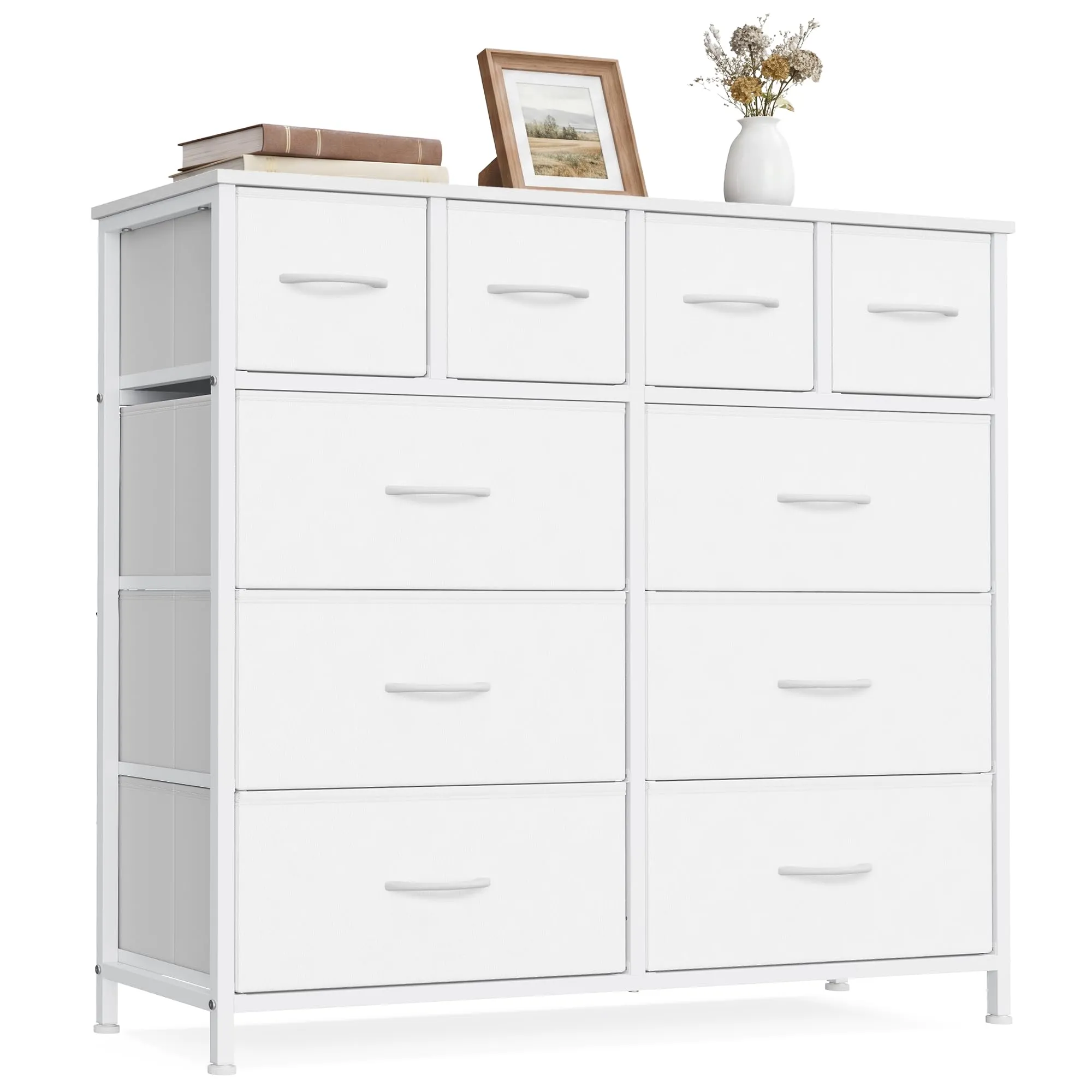 SONGMICS Cassettiera con 10 Cassetti in Tessuto, Struttura in Acciaio, 98,7 x 30 x 96,2 cm, Bianco Nuvola, Collezione BELLAH LGS236W101 - immagine 1