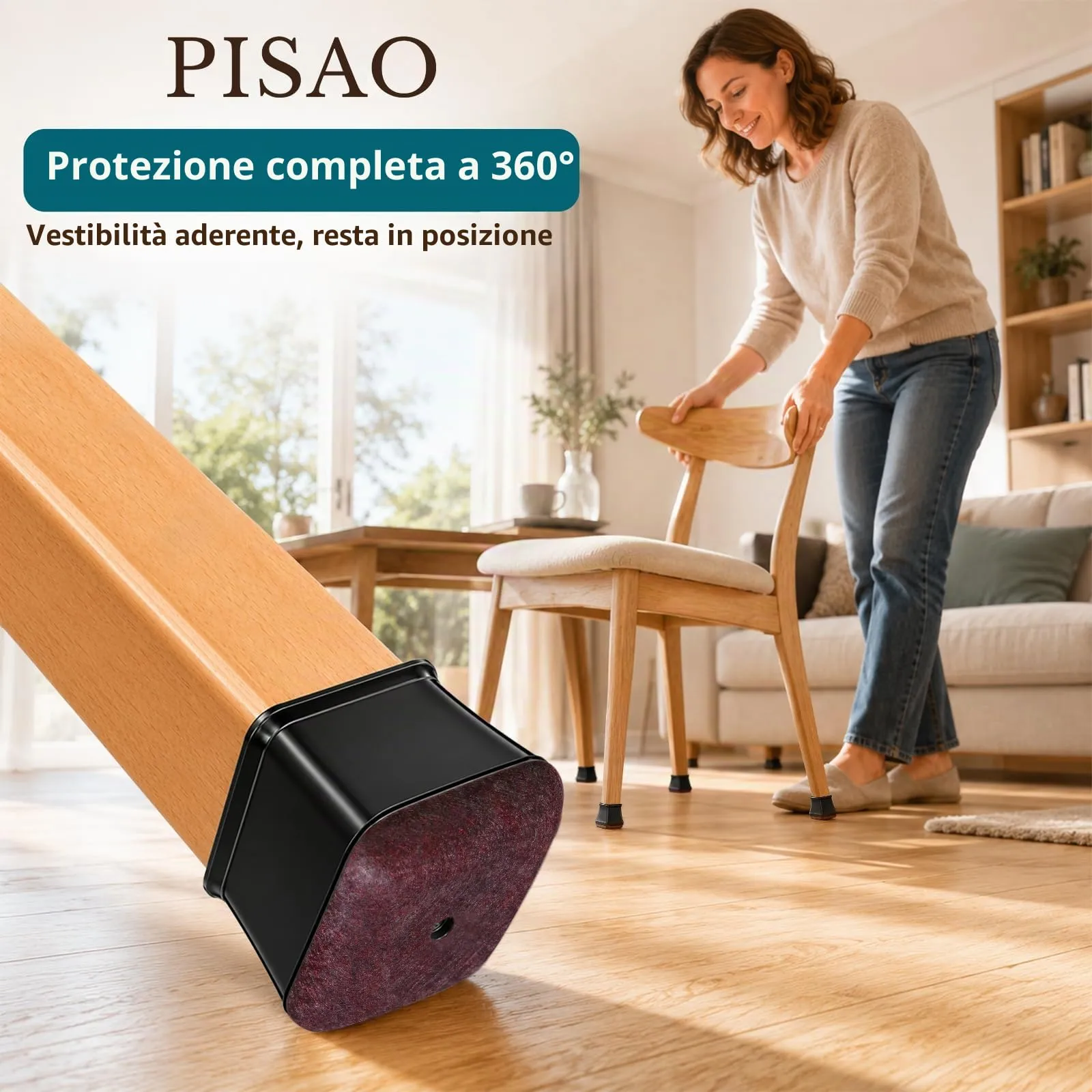PISAO Gommini per Sedie Quadre, 32 Pezzi, Nero (M Fit: 20-26 mm) - immagine 4
