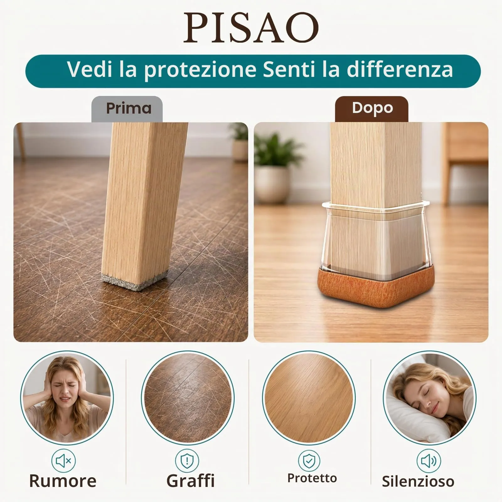 PISAO Gommini per Sedie Quadre Trasparenti, 32 Pezzi (XL: 37-43mm) - immagine 2