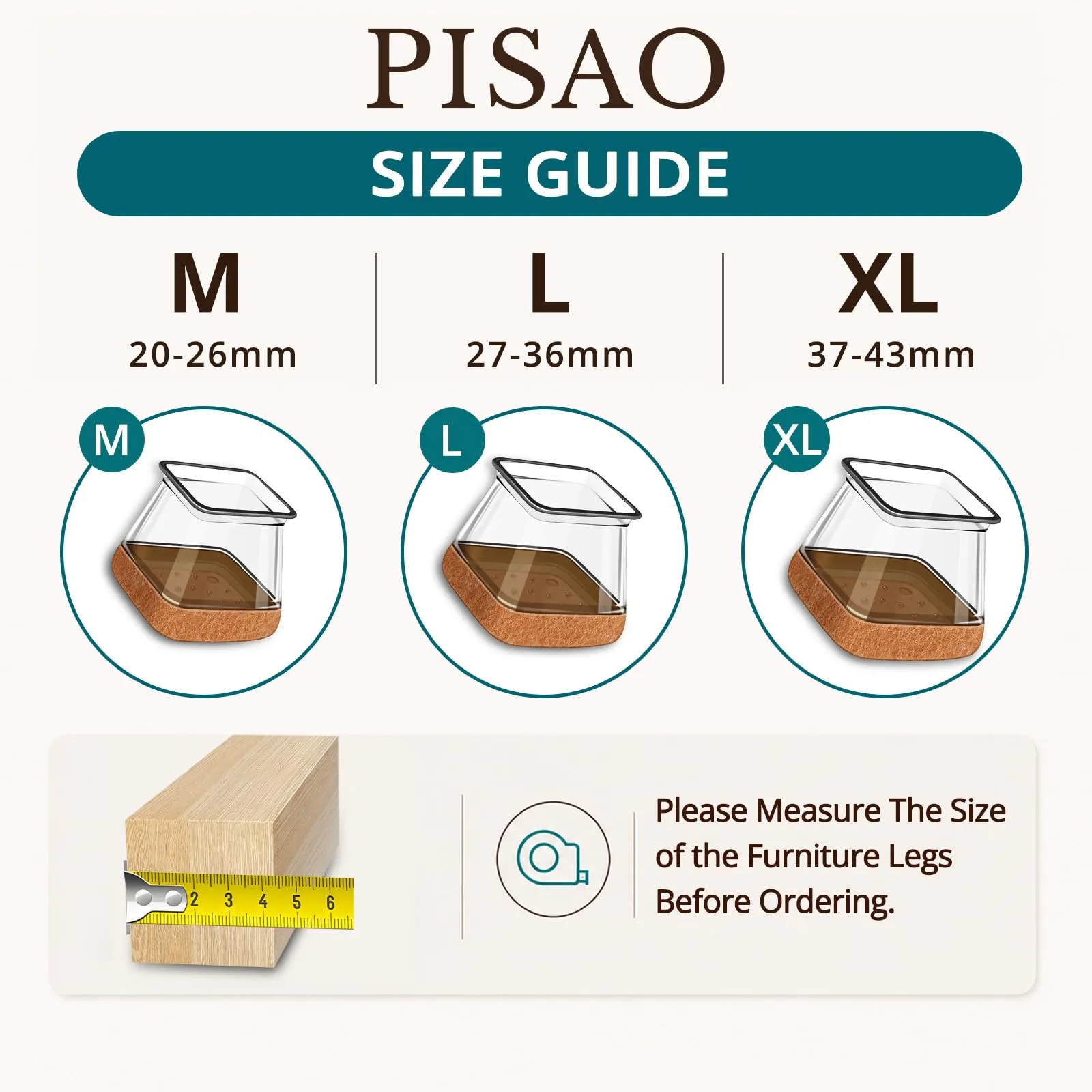 PISAO Gommini per Sedie Quadre Trasparenti, 32 Pezzi (XL: 37-43mm) - immagine 3