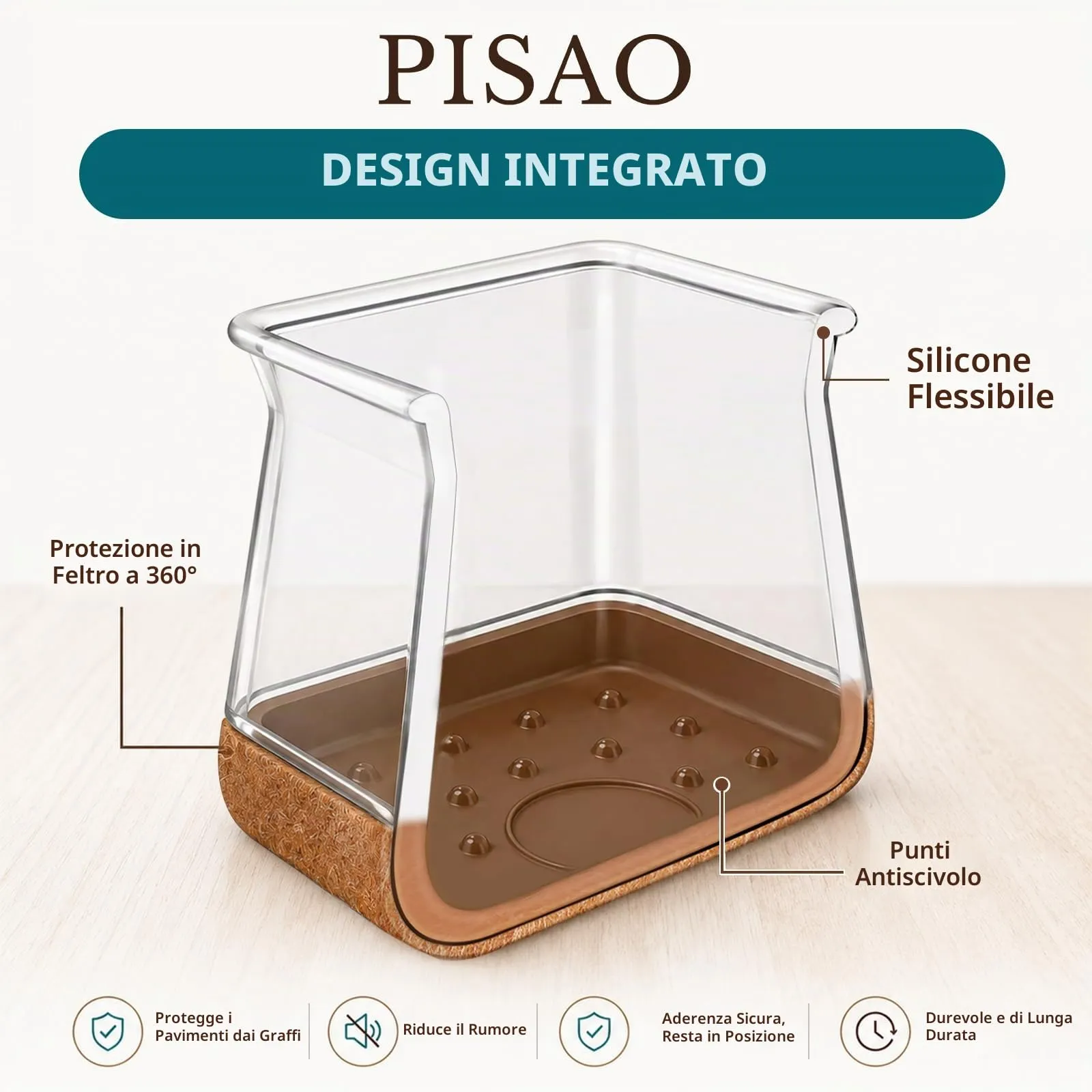 PISAO Gommini per Sedie Quadre Trasparenti, 32 Pezzi (XL: 37-43mm) - immagine 6