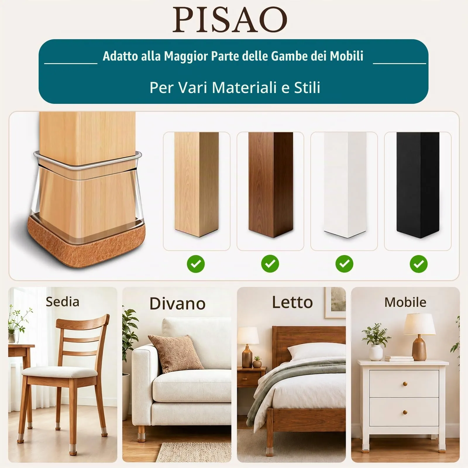 PISAO Gommini per Sedie Quadre Trasparenti, 32 Pezzi (XL: 37-43mm) - immagine 7