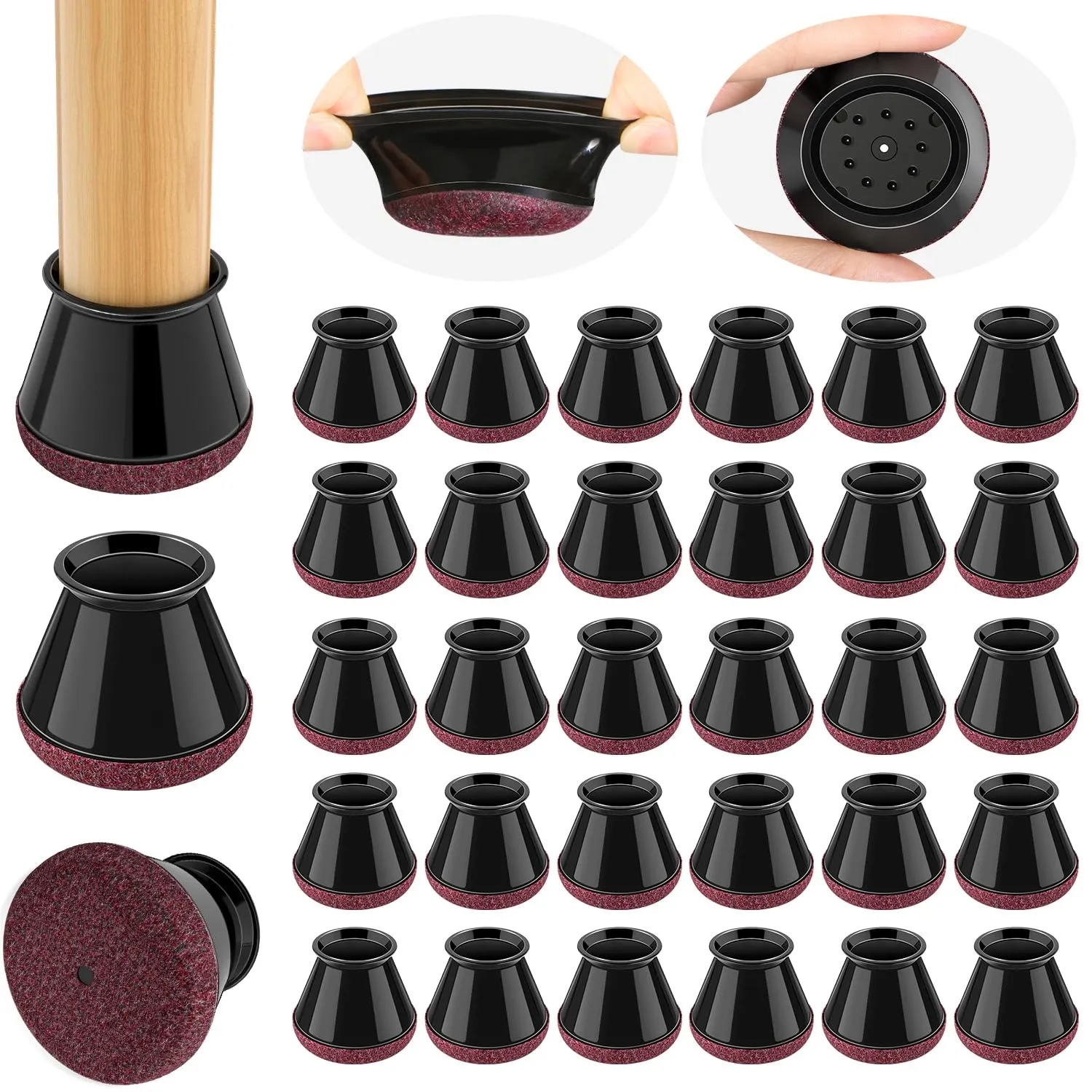 PISAO Gommini per Sedie Rotondi, 32 Pezzi, Nero (M Fit: 20.1-30mm) - immagine 1