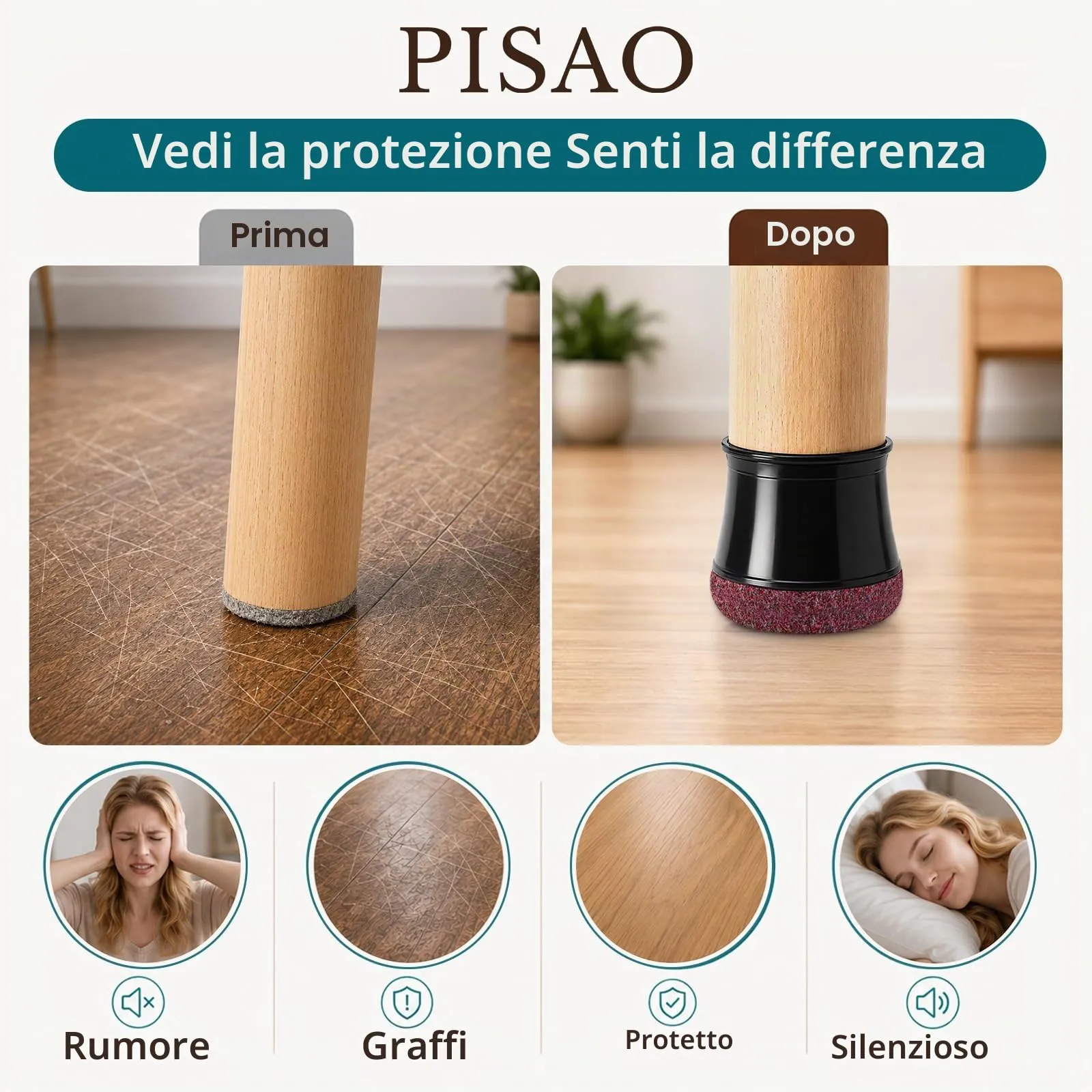 PISAO Gommini per Sedie Rotondi, 32 Pezzi, Nero (M Fit: 20.1-30mm) - immagine 2