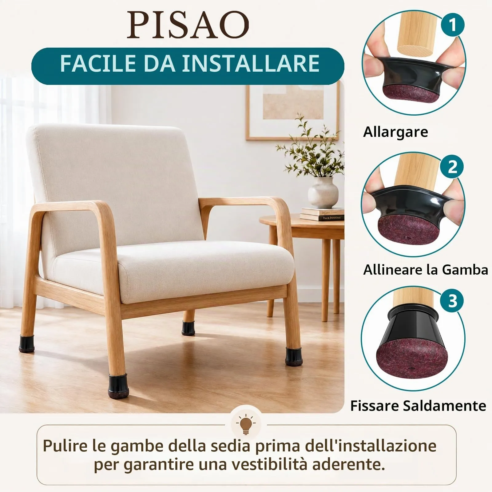 PISAO Gommini per Sedie Rotondi, 32 Pezzi, Nero (M Fit: 20.1-30mm) - immagine 5