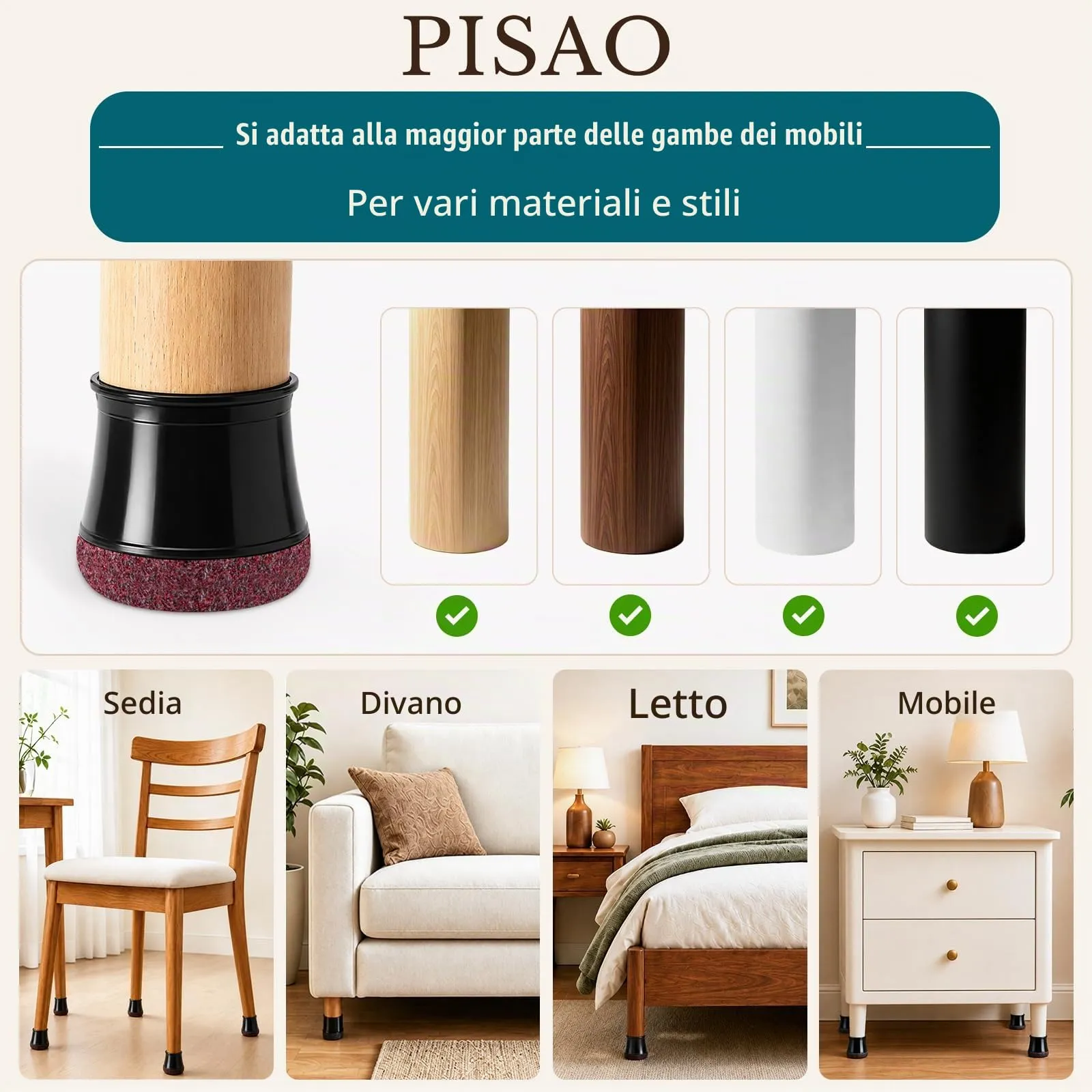 PISAO Gommini per Sedie Rotondi, 32 Pezzi, Nero (M Fit: 20.1-30mm) - immagine 7