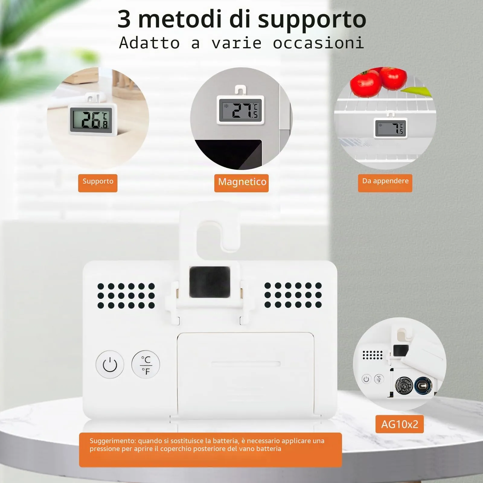 AiQInu Termometro Frigorifero Digitale Mini, 3 Pezzi, Magnetico con Gancio, -50°C a +70°C - immagine 2