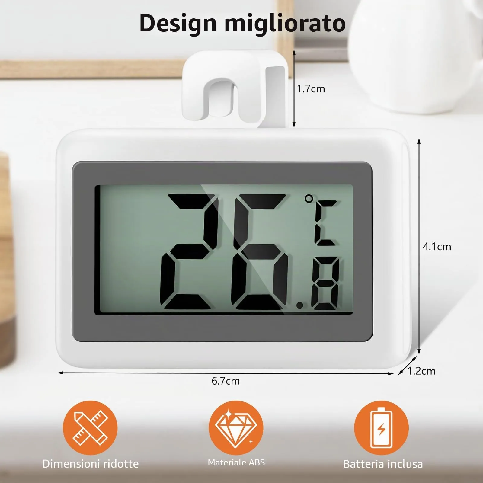 AiQInu Termometro Frigorifero Digitale Mini, 3 Pezzi, Magnetico con Gancio, -50°C a +70°C - immagine 5