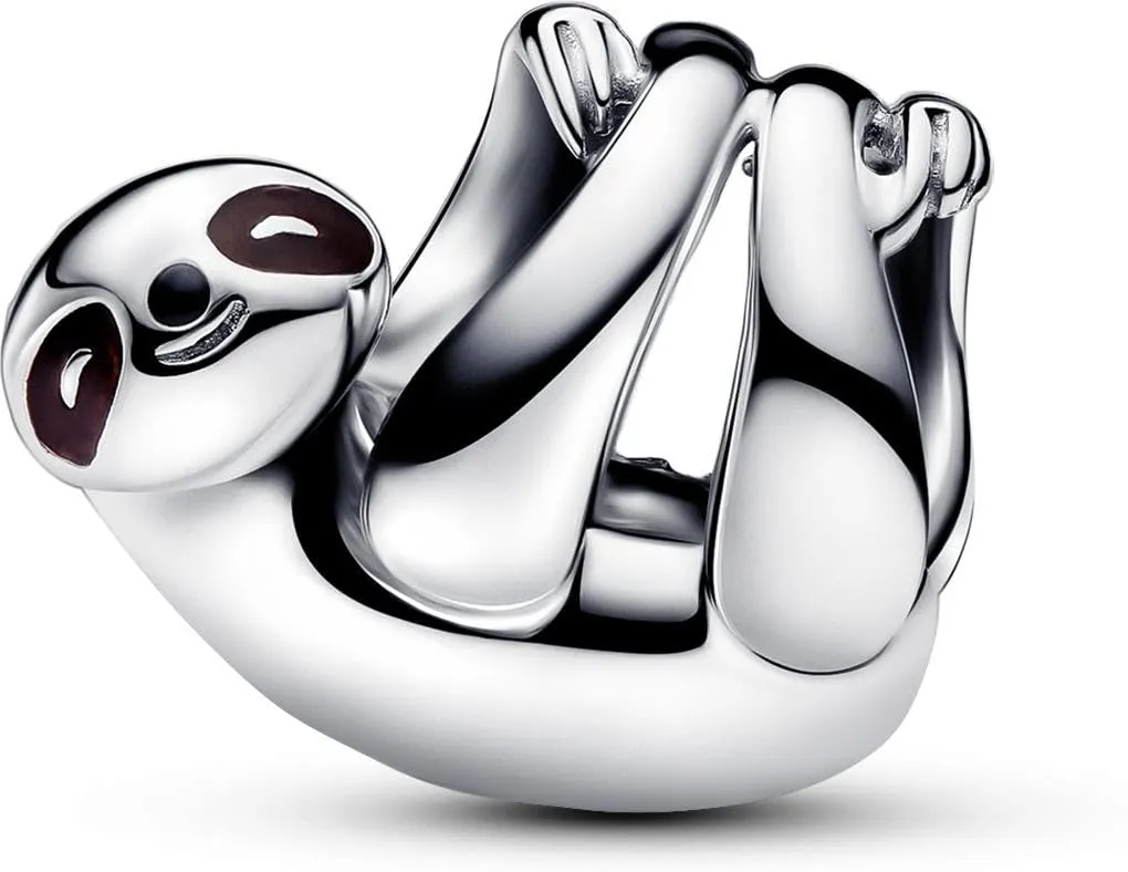 Pandora Moments Ciondolo a forma di bradipo in argento Sterling con smalto marrone e nero 793331C01 - immagine 1