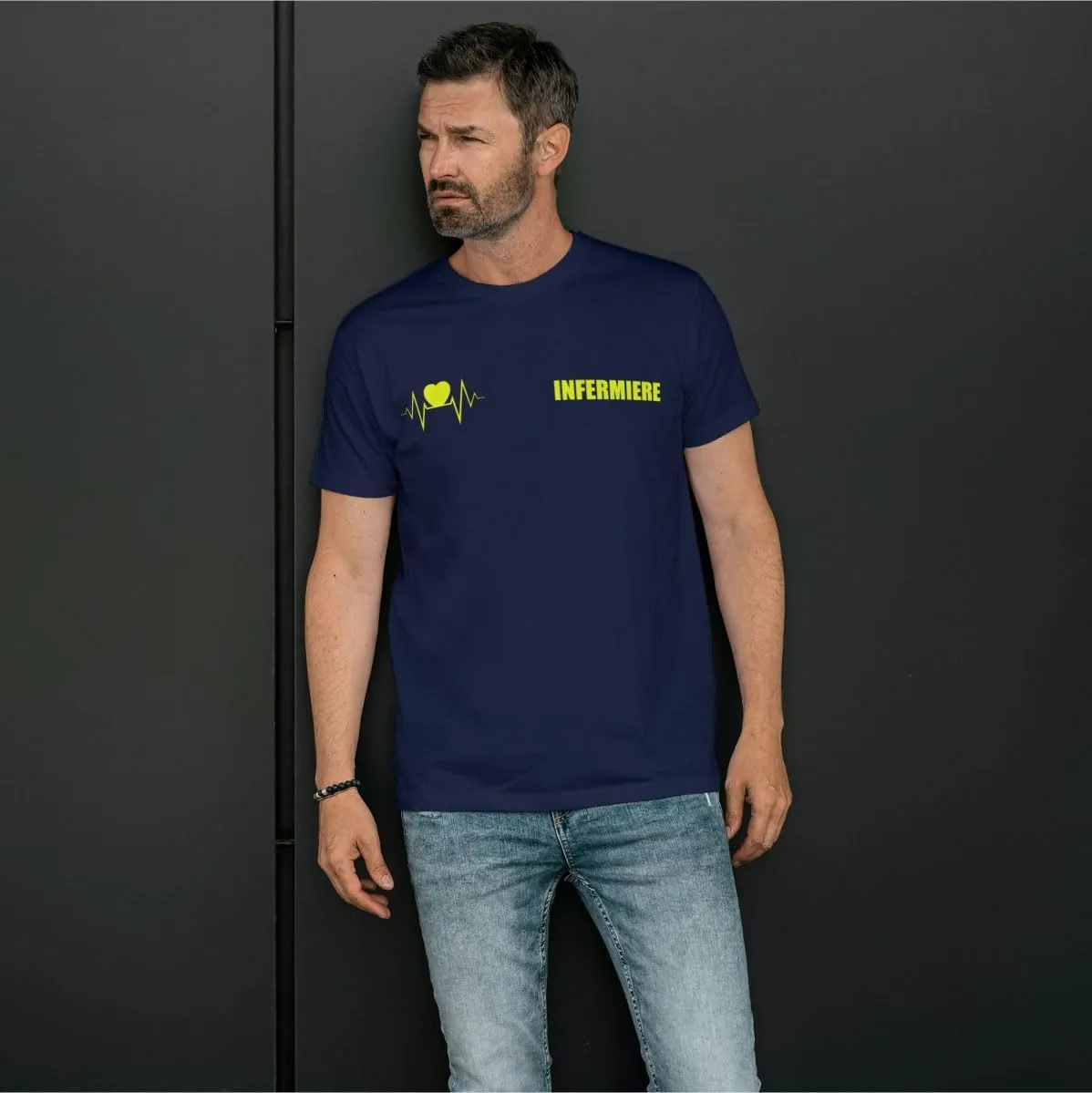 T-shirt in cotone per infermiere 118 soccorso con stampa fluo fronte e retro - Blu Navy, 4XL - immagine 2