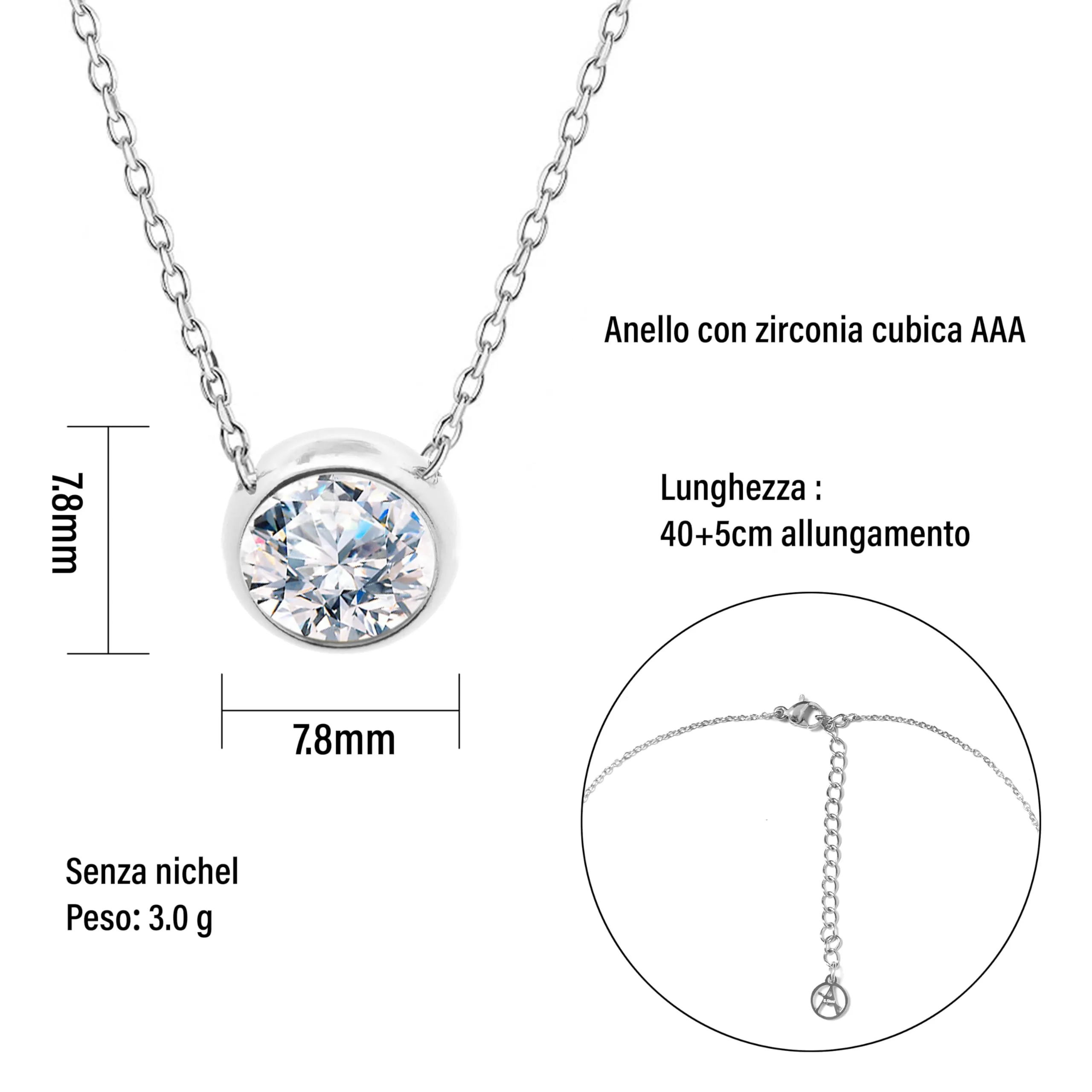 Amorino Collana Donna Punto Luce in Acciaio Inossidabile, Argento - immagine 2