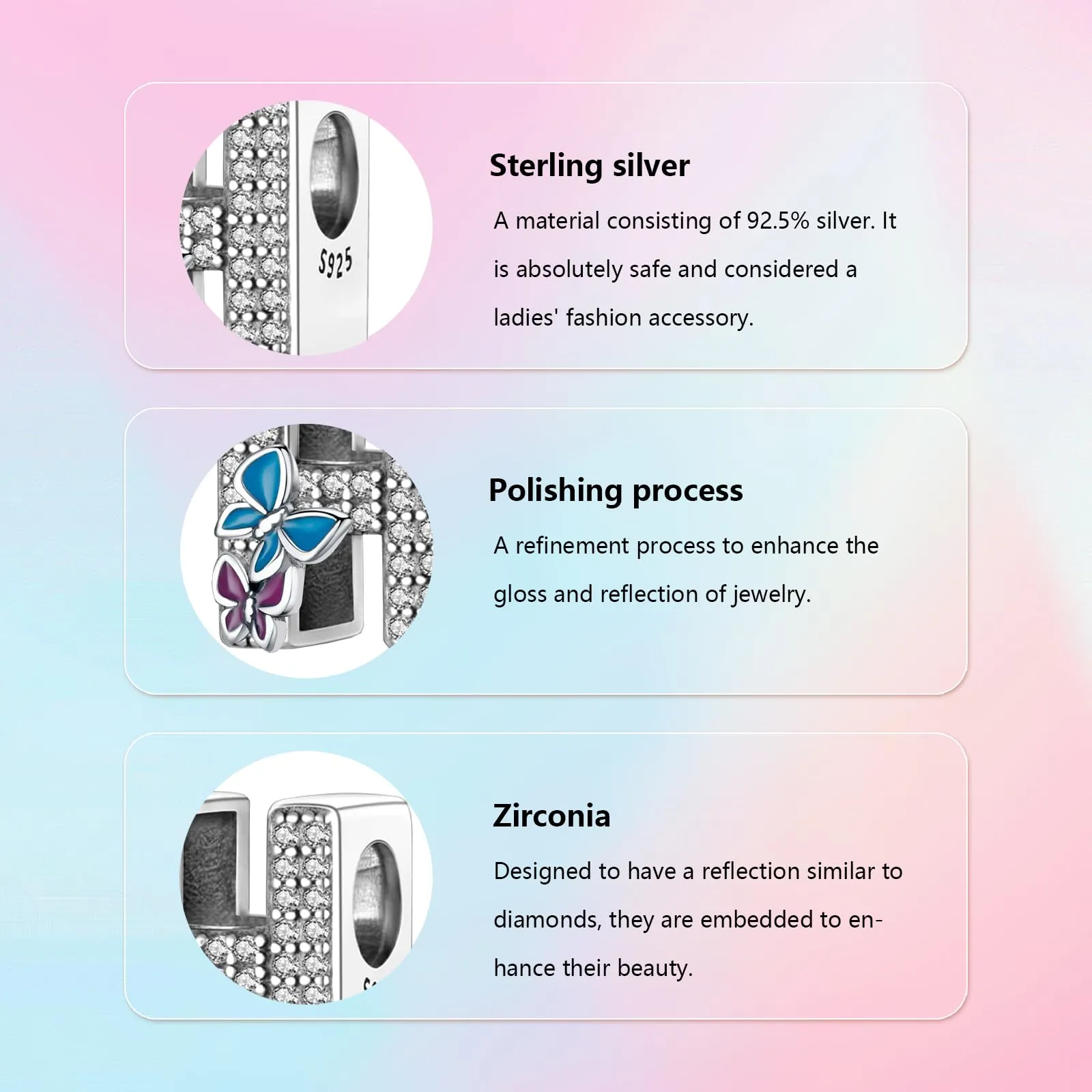 XWN Lettera Bead Charm Alfabeto in Argento Sterling 925 e Cubic Zirconia per Braccialetti e Collane Europee - immagine 4
