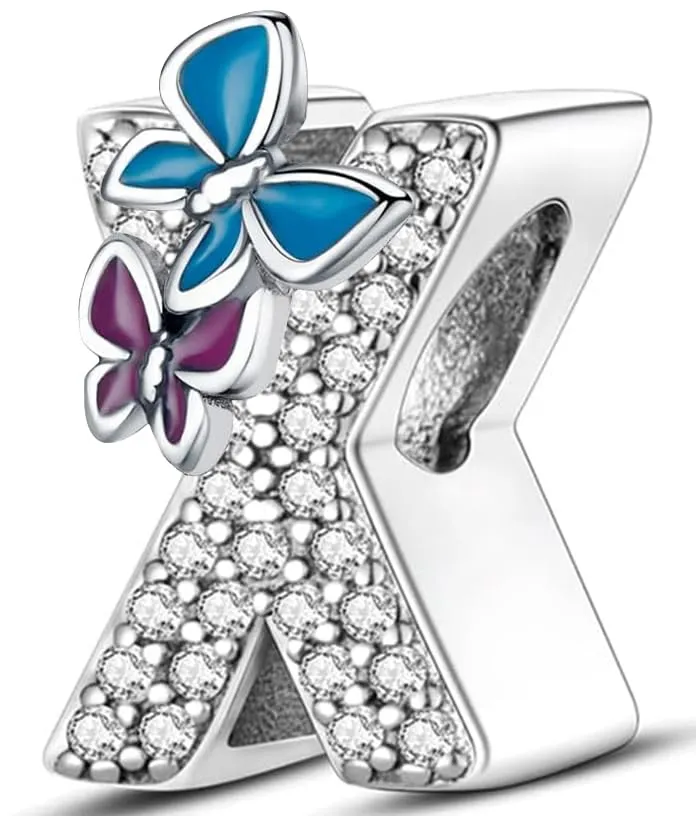 XWN Lettera Bead Charm Alfabeto in Argento Sterling 925 con Cubic Zirconia, Compatibile con Braccialetti Pandora e Collane Europee - immagine 1